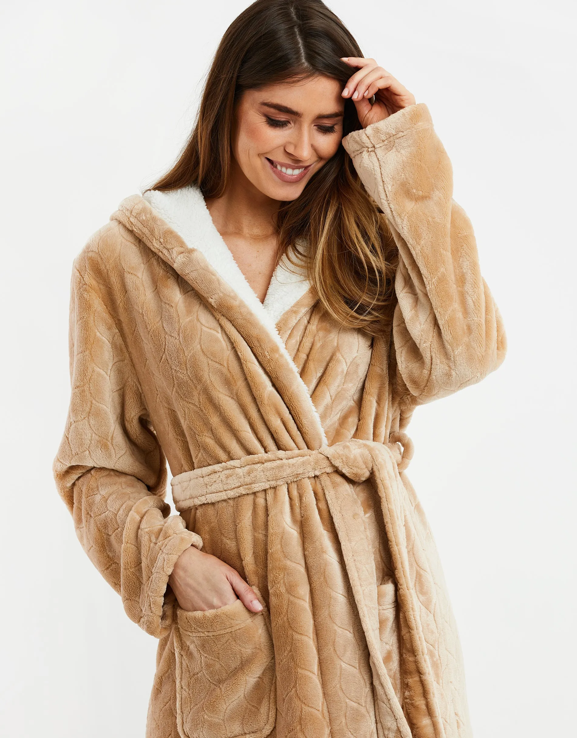 Women's Tan Soft Touch Dressing Gown sold by Threadbare product image thumbnail 4