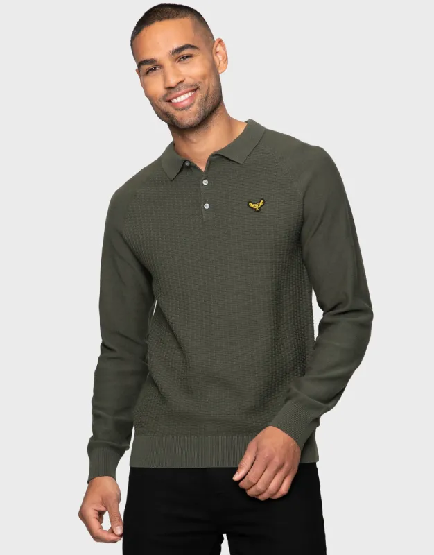 Men's Fig Leaf Long Sleeve Polo Jumper sold by Threadbare