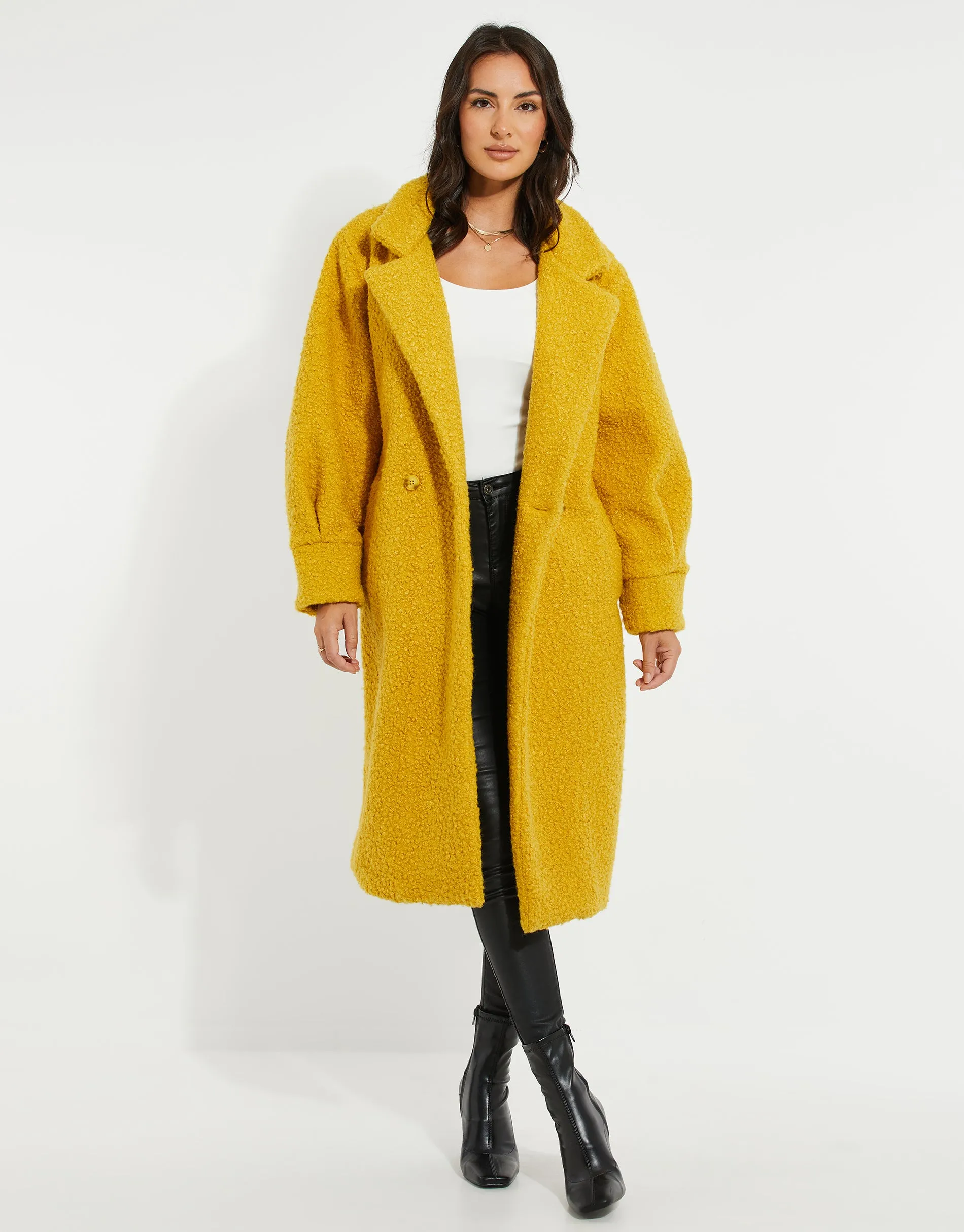 Women's Yellow Longline Teddy Coat sold by Threadbare product image thumbnail 3