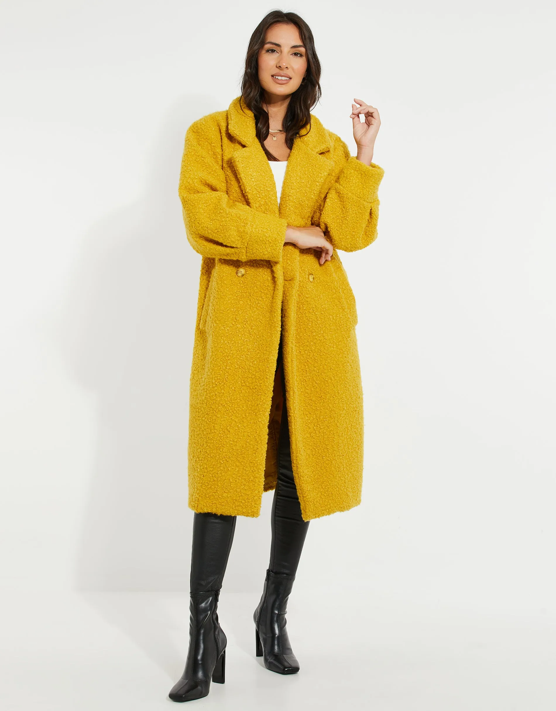 Women's Yellow Longline Teddy Coat sold by Threadbare