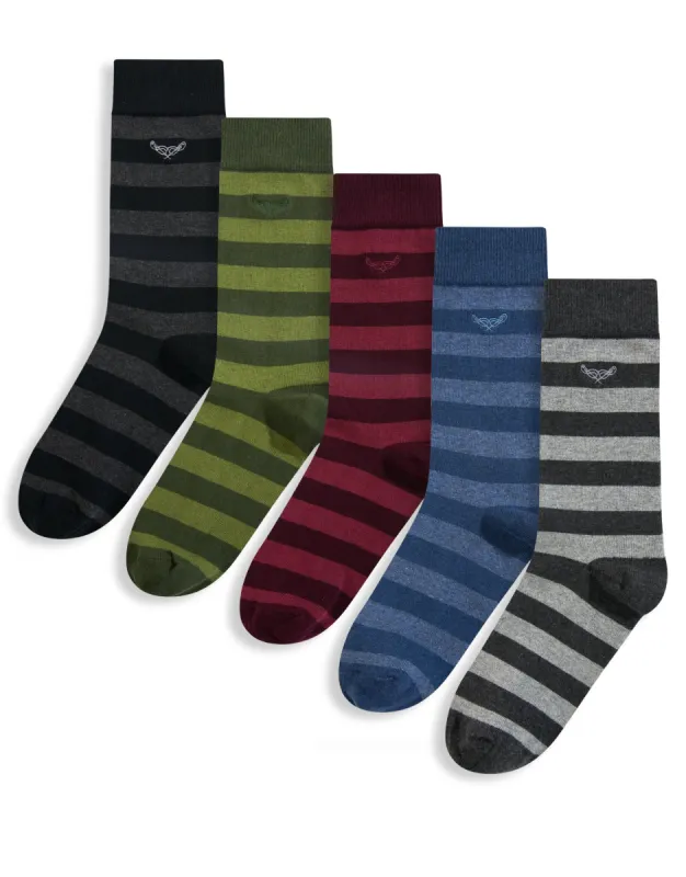 Men's Colour Mix Striped Socks (5 Pack) made by Threadbare