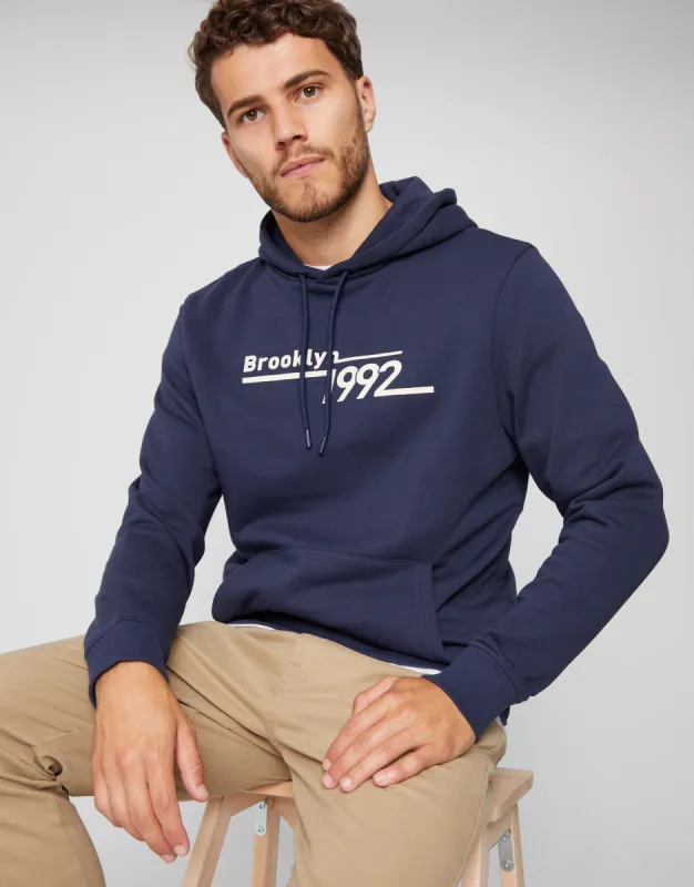 Men's Navy Brooklyn Varsity Hoodie sold by Threadbare