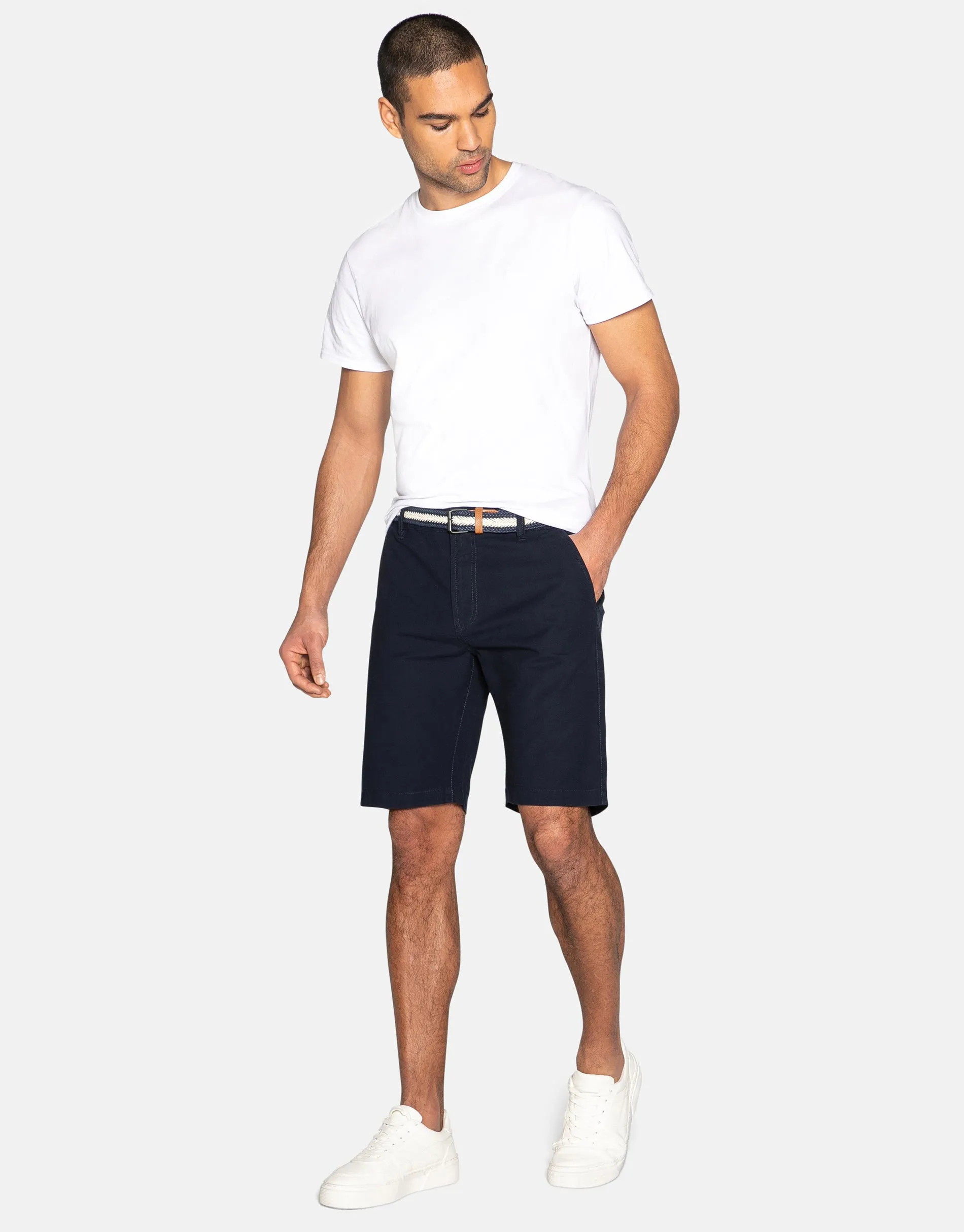 Men's Navy Belted Chino Shorts sold by Threadbare product image thumbnail 3