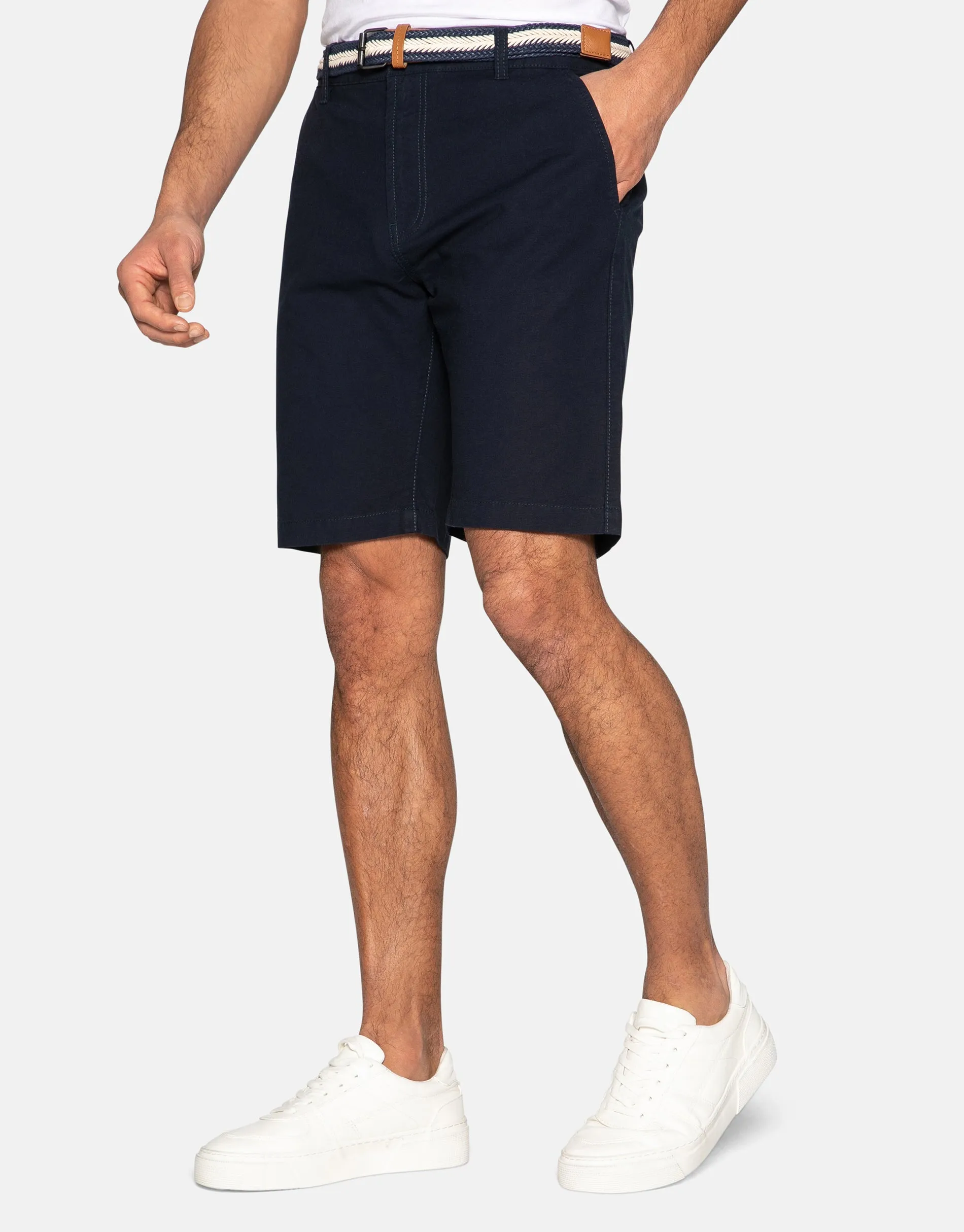 Men's Navy Belted Chino Shorts sold by Threadbare