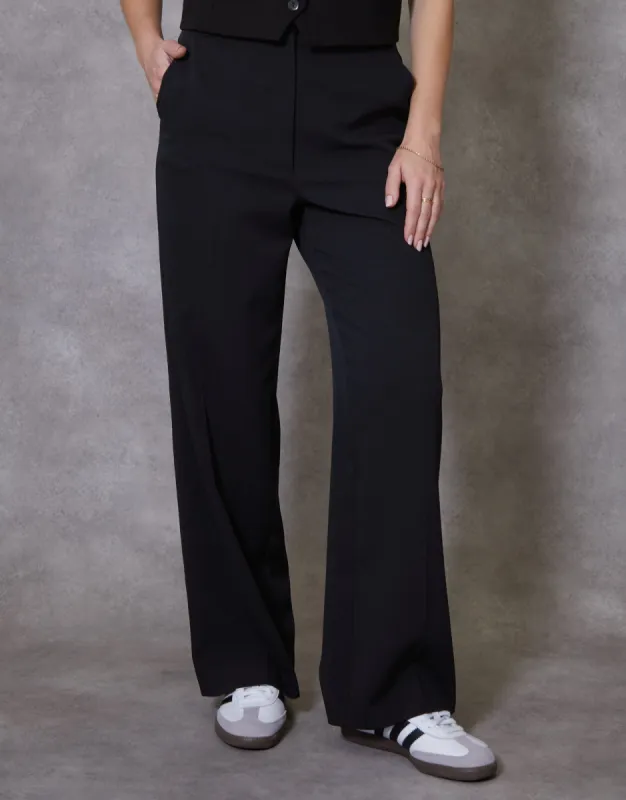 Women's Black Wide Leg Tailored Trousers sold by Threadbare