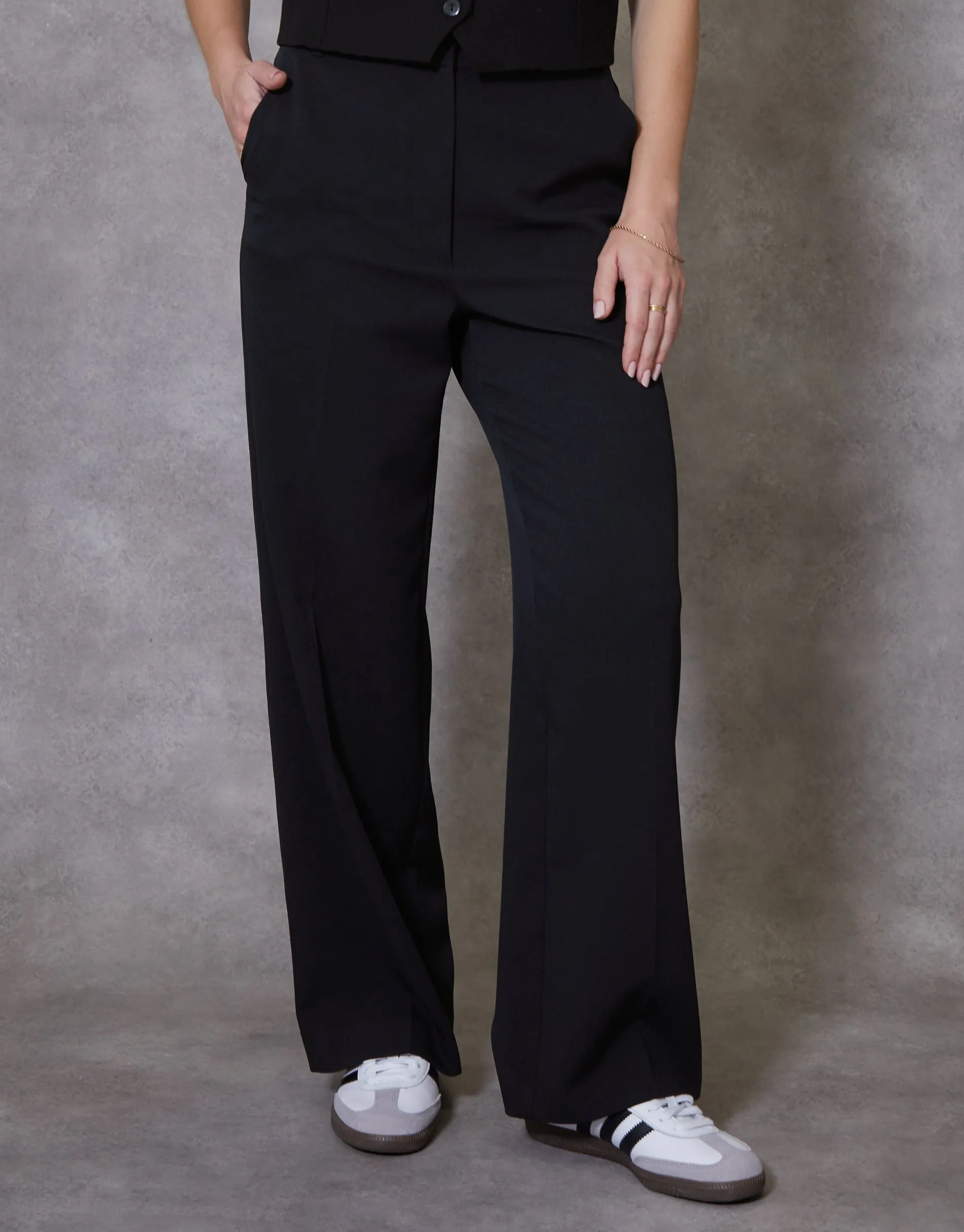 Women's Black Wide Leg Tailored Trousers sold by Threadbare