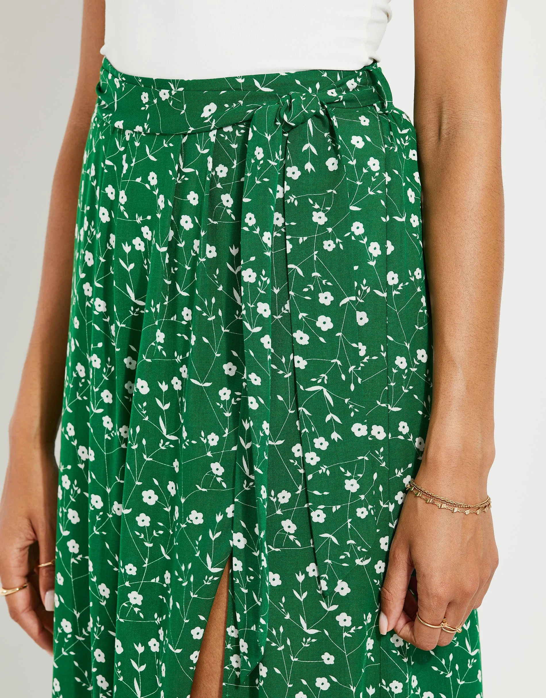 Women's Petite Green Ditsy Floral Print Wrap Midi Skirt sold by Threadbare product image thumbnail 4