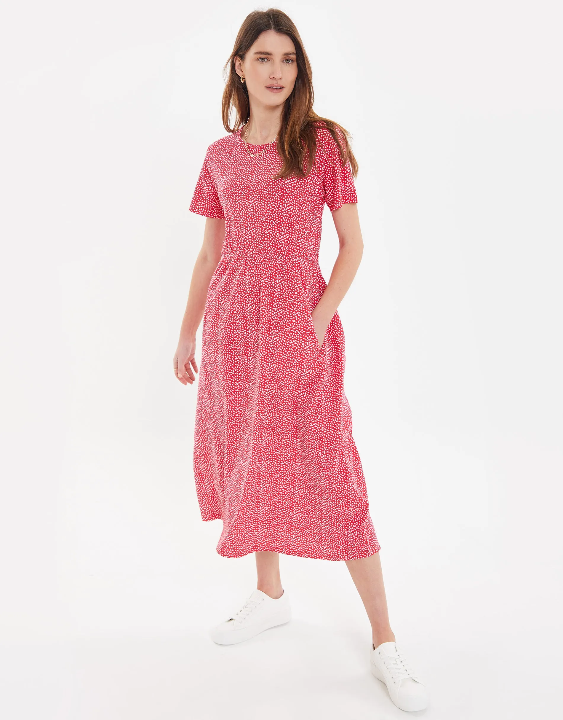 Women's Red Abstract Spot Print Midi Smock Dress with Pockets sold by Threadbare product image thumbnail 3