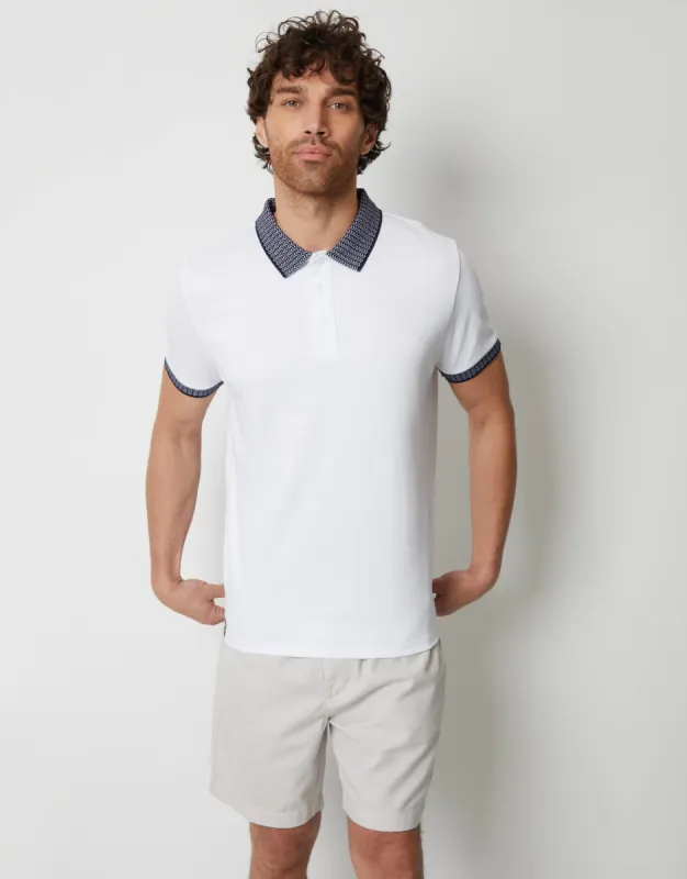 Threadbare Men's White Contrast Pattern Collar Polo Shirt sold by Threadbare