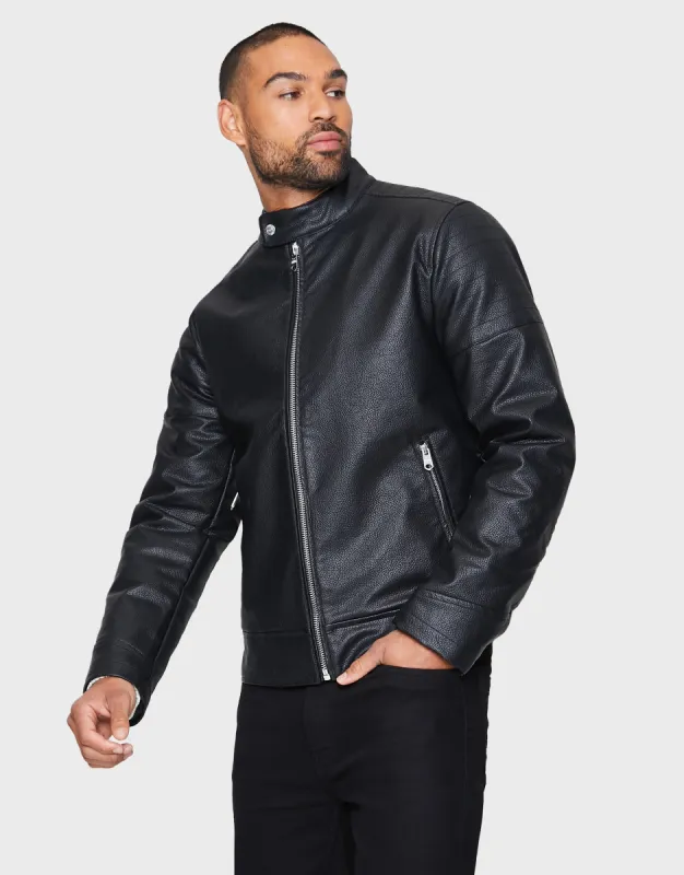 Men's Black PU Biker Jacket sold by Threadbare