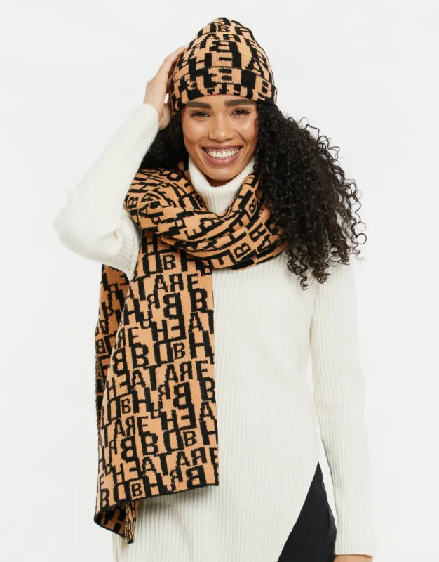 Women's Tan Letter Print Hat & Scarf (2-Piece Set) sold by Threadbare