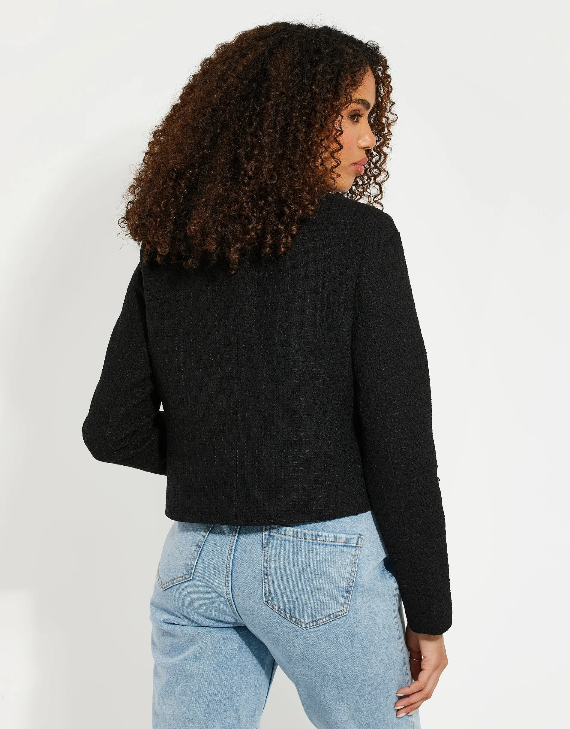 Women's Black Cropped Bouclé Blazer sold by Threadbare product image thumbnail 2