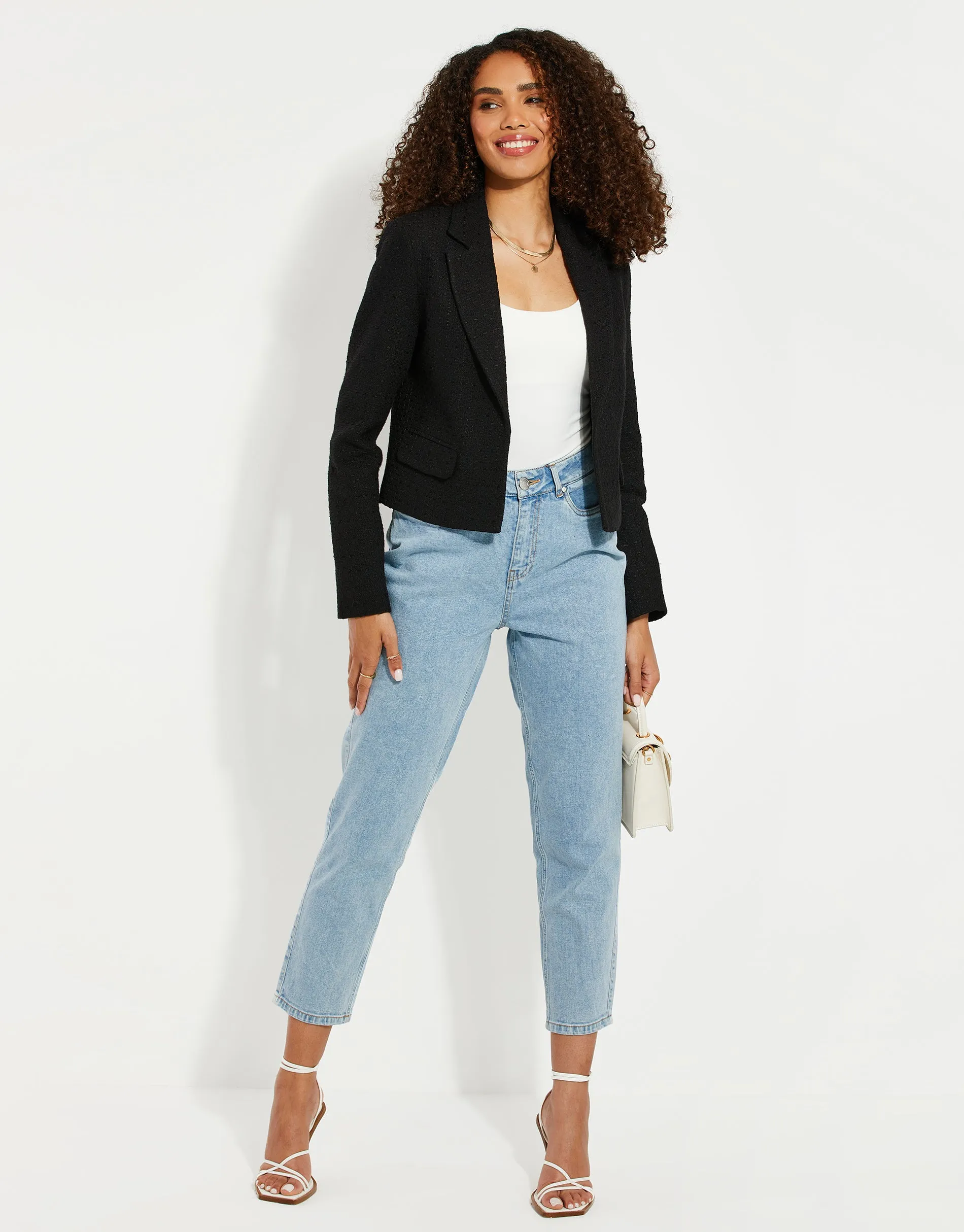 Women's Black Cropped Bouclé Blazer sold by Threadbare product image thumbnail 3