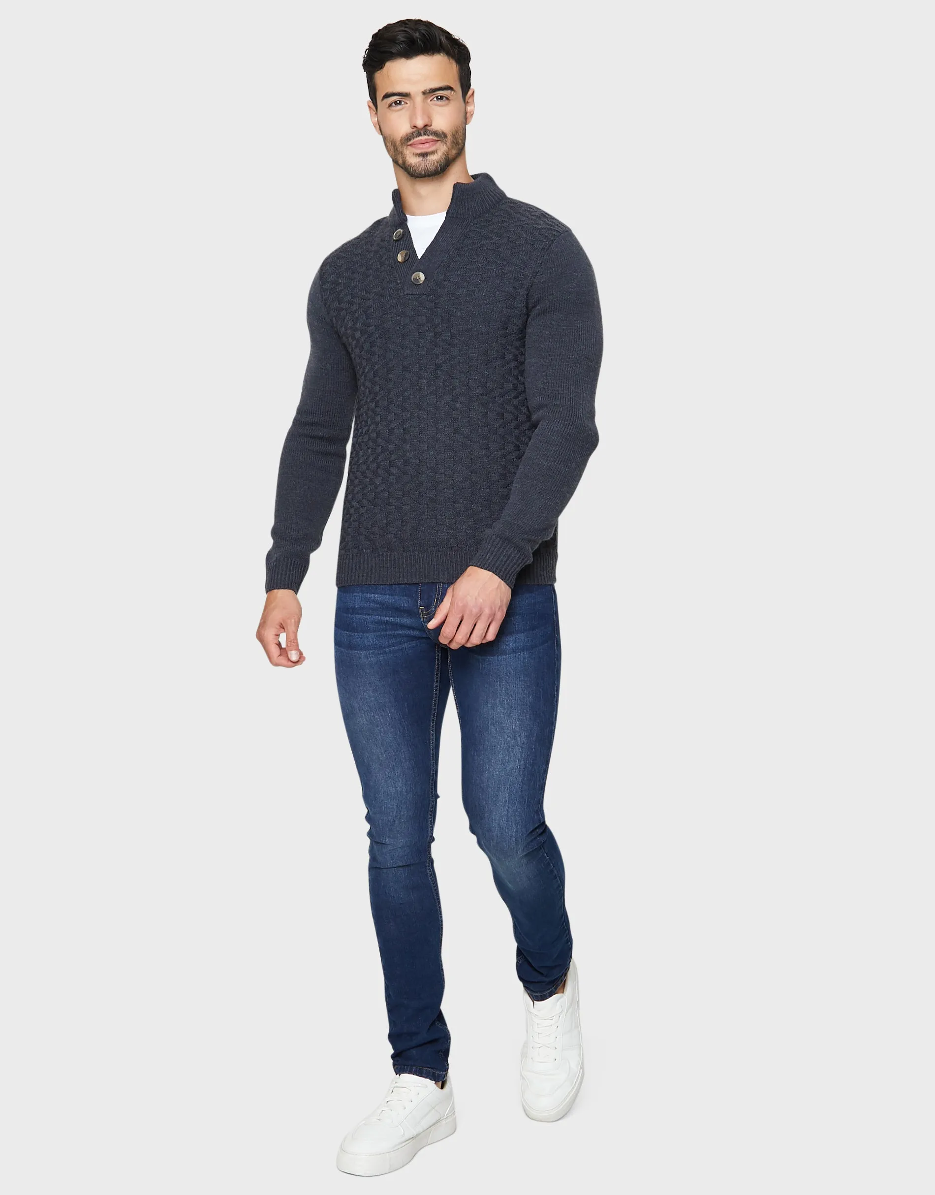 Men's Blue Open Button Turtleneck Jumper sold by Threadbare product image thumbnail 3