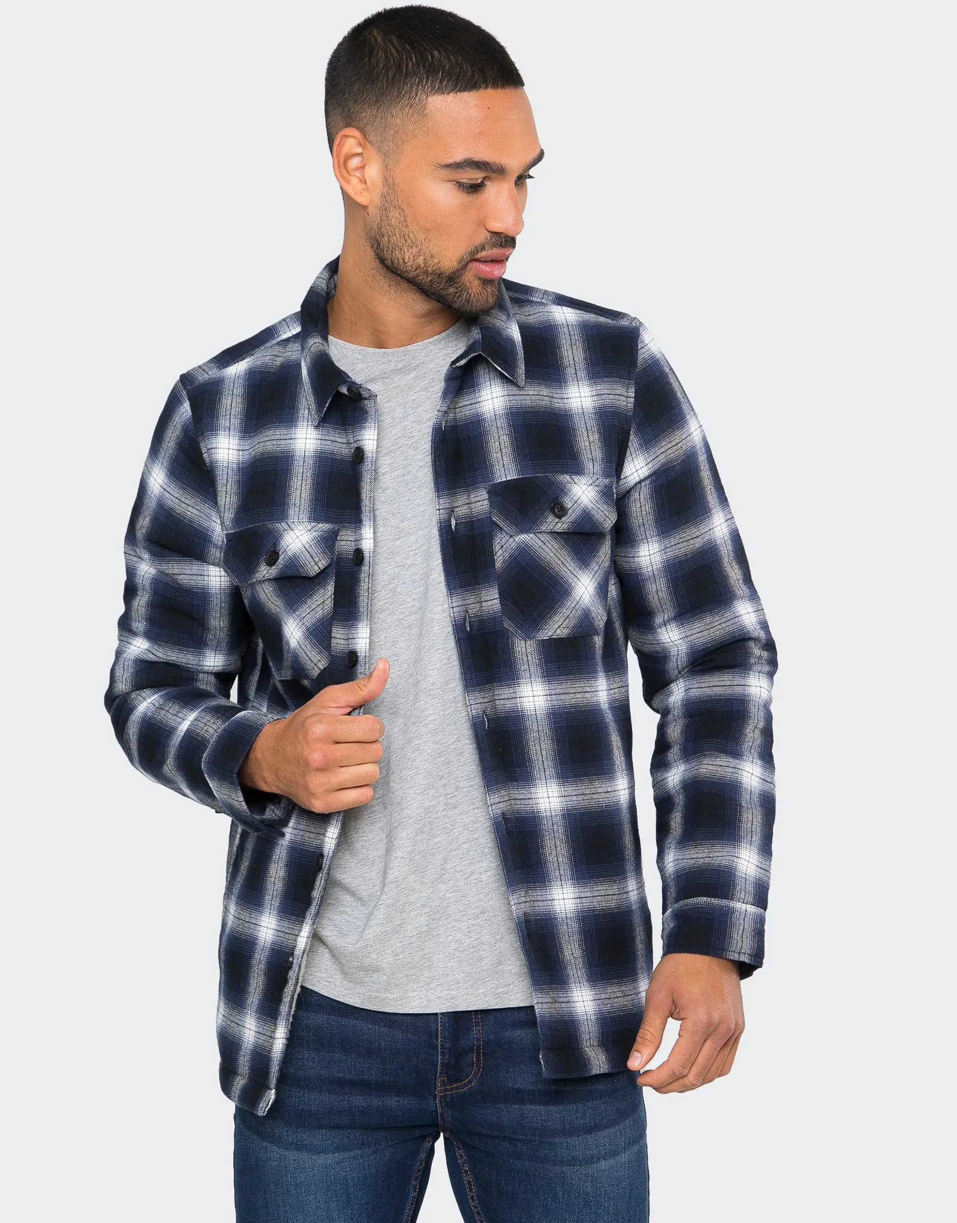 Men's Blue Check Borg Lined Long Sleeve Shirt sold by Threadbare product image thumbnail 2
