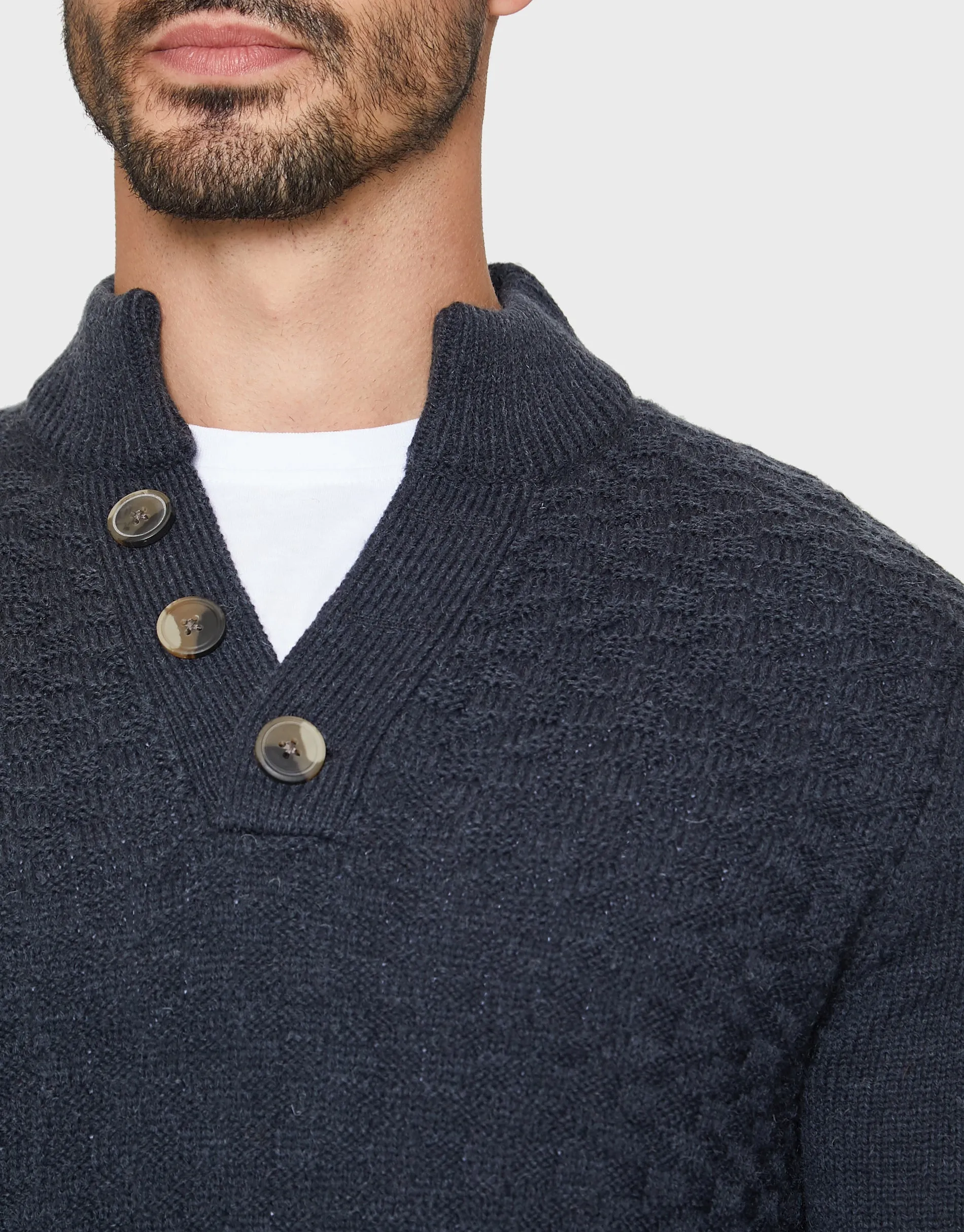 Men's Blue Open Button Turtleneck Jumper sold by Threadbare product image thumbnail 4