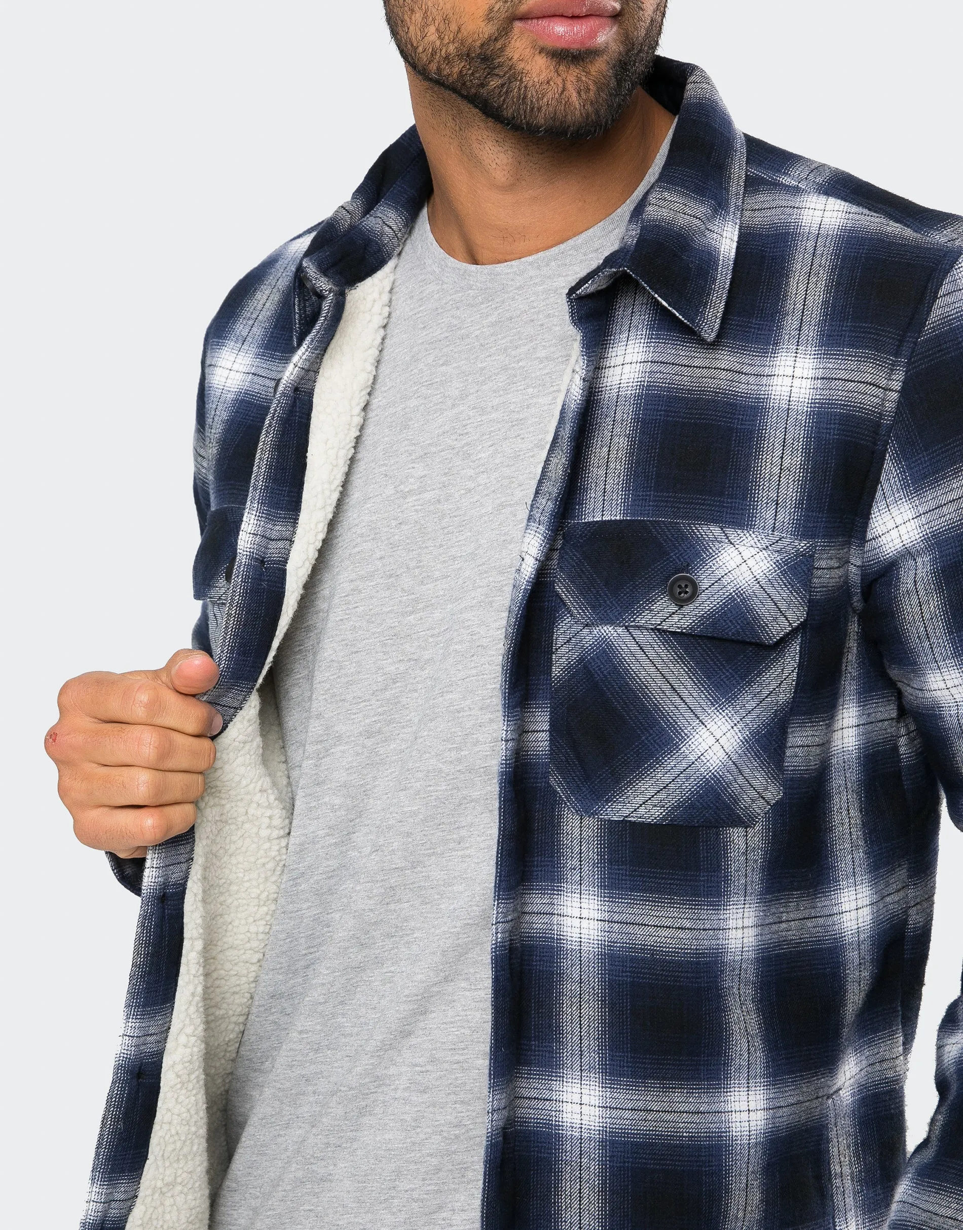 Men's Blue Check Borg Lined Long Sleeve Shirt sold by Threadbare product image thumbnail 5