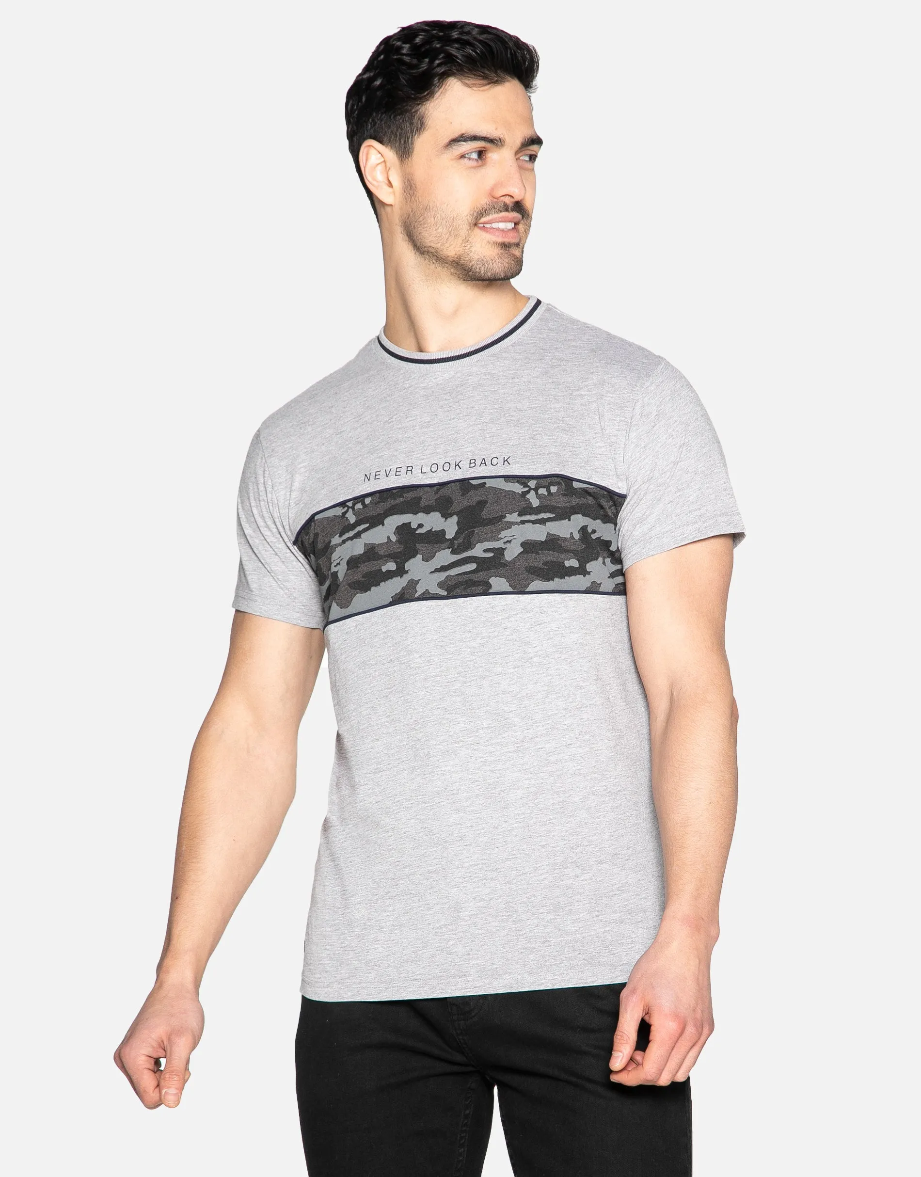 Men's Light Grey Camo Stripe T-Shirt sold by Threadbare