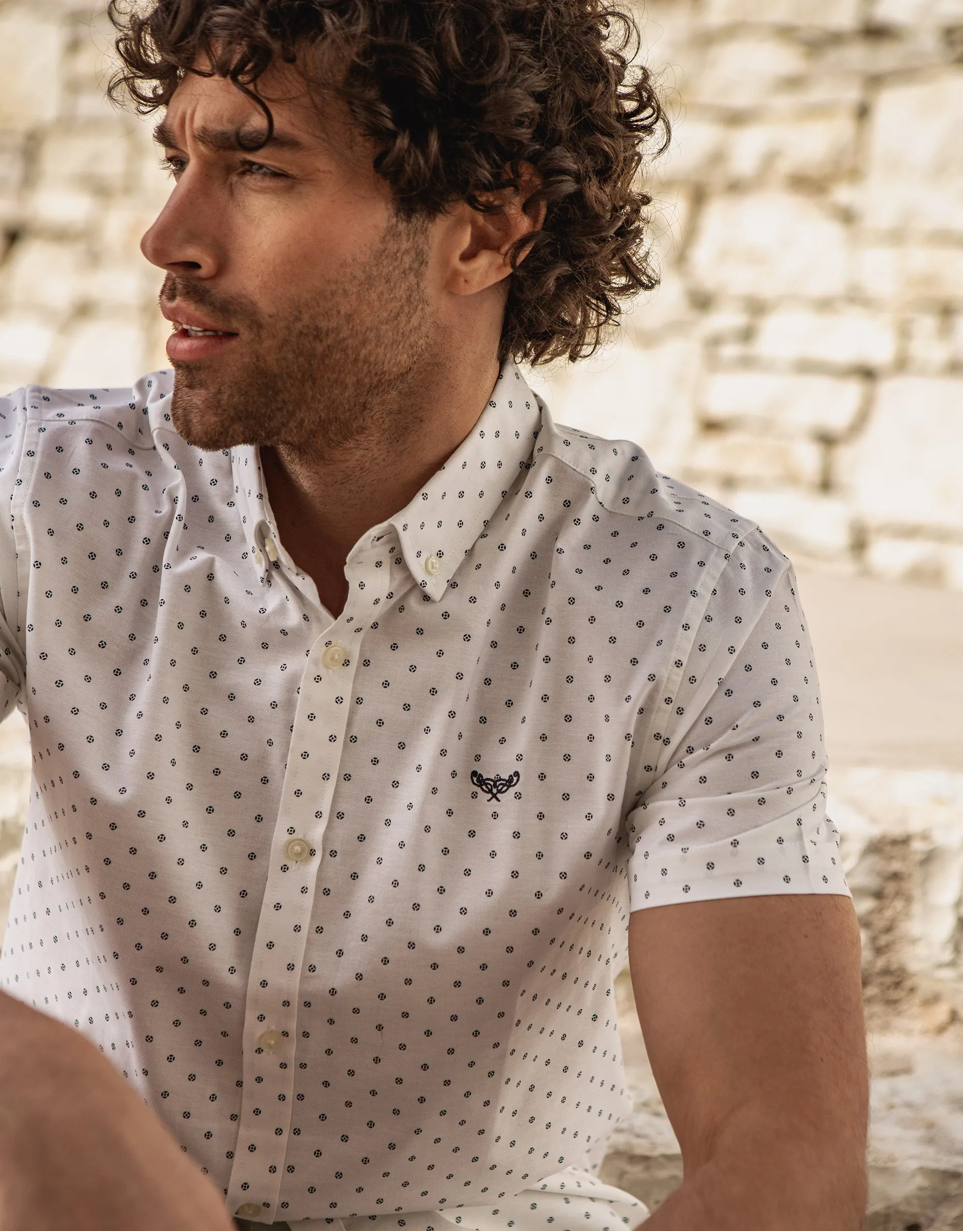 Men's White Geo Print Short Sleeve Shirt sold by Threadbare product image thumbnail 4