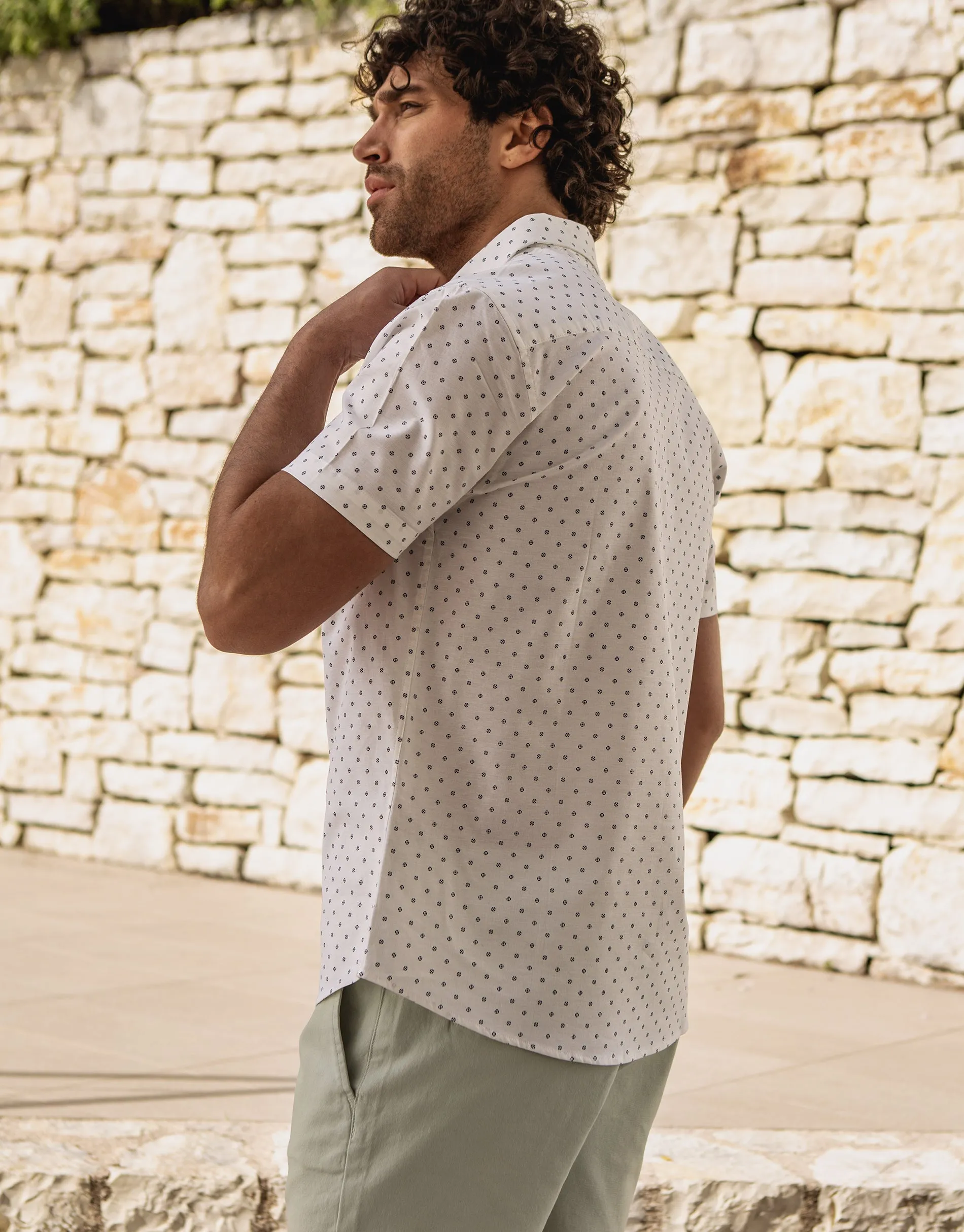 Men's White Geo Print Short Sleeve Shirt sold by Threadbare product image thumbnail 2