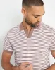 Brown & White Stripe Open Neck Collar Polo Shirt sold by Threadbare