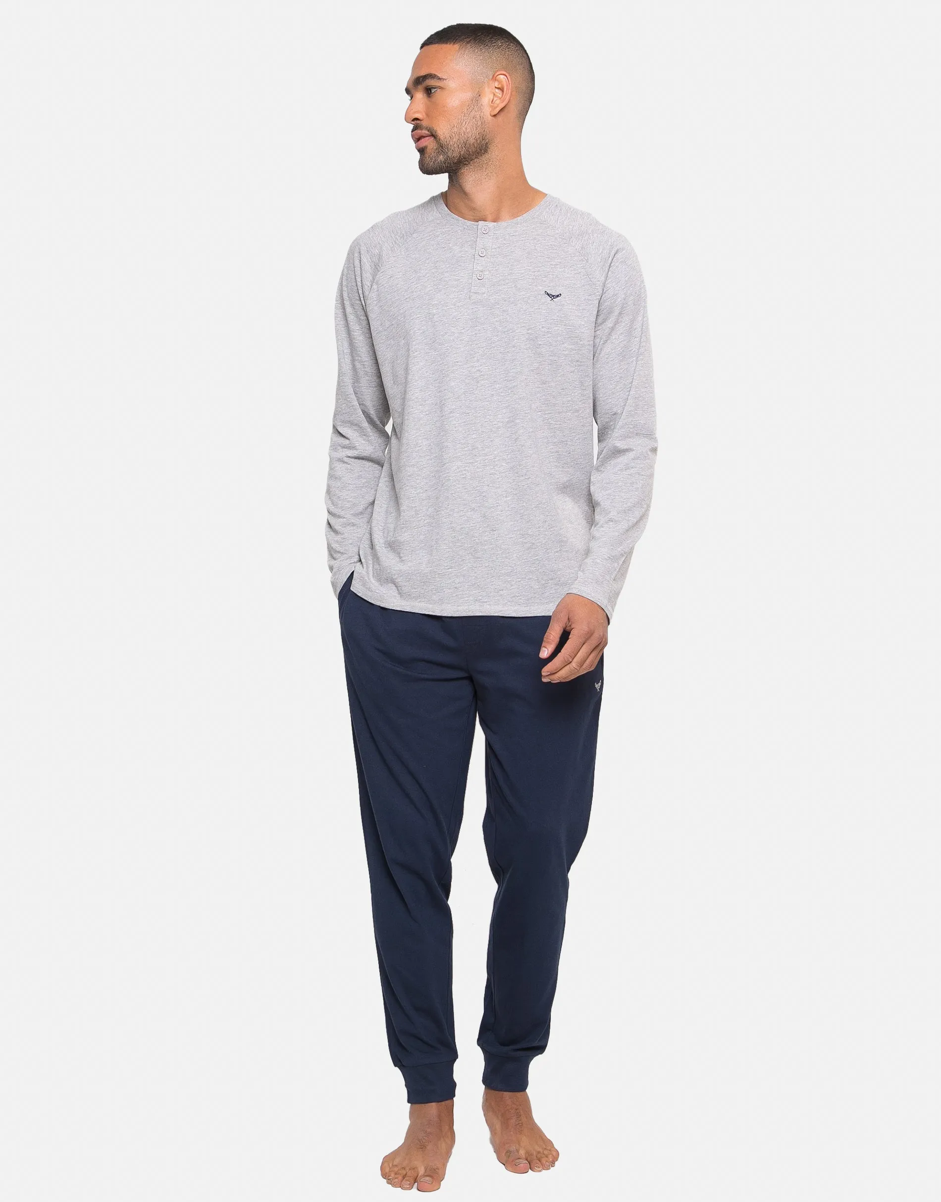 Men's Navy & Grey Pyjama Long Sleeve T-Shirt & Joggers (2-Piece Set) sold by Threadbare