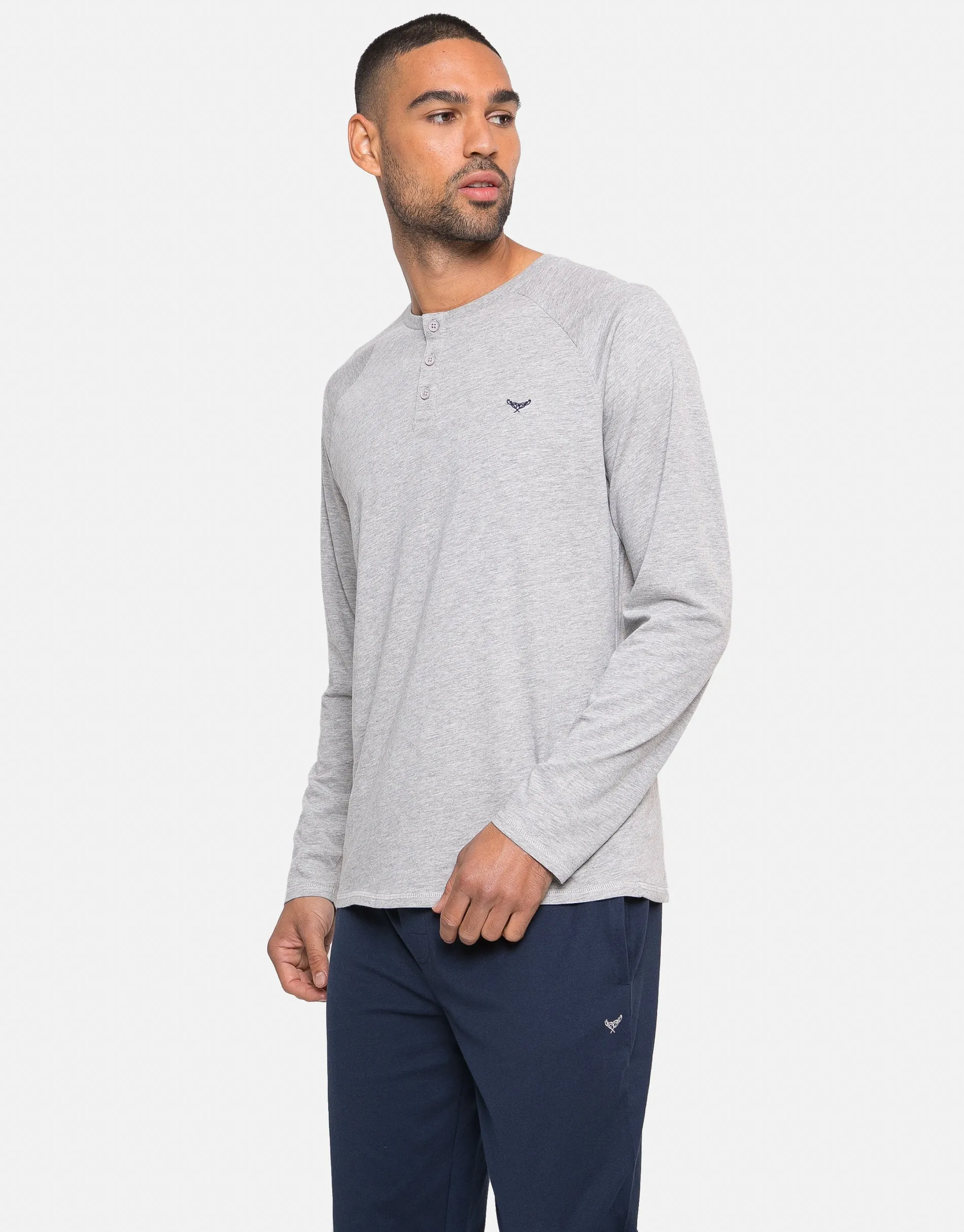 Men's Navy & Grey Pyjama Long Sleeve T-Shirt & Joggers (2-Piece Set) sold by Threadbare product image thumbnail 2
