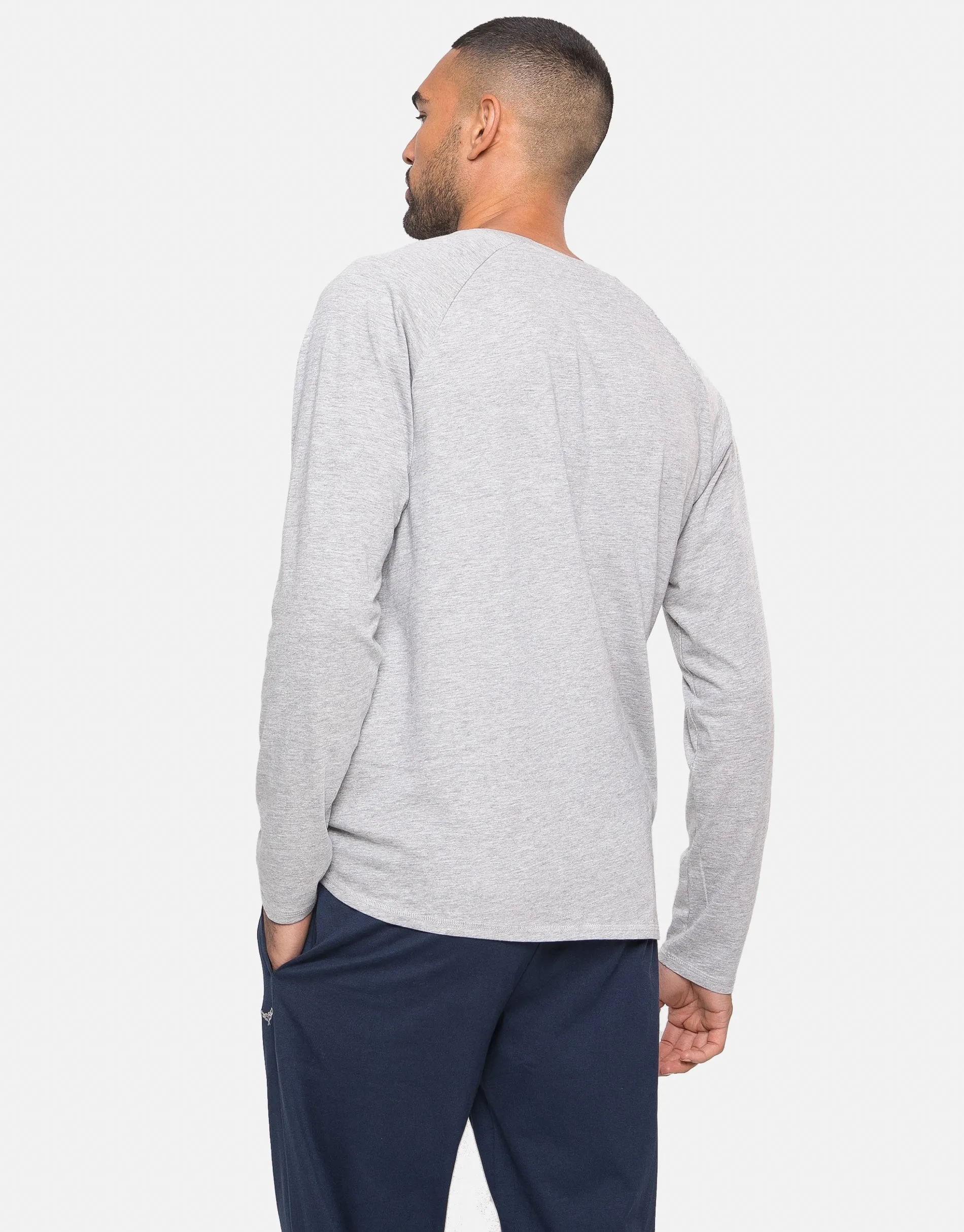 Men's Navy & Grey Pyjama Long Sleeve T-Shirt & Joggers (2-Piece Set) sold by Threadbare product image thumbnail 3