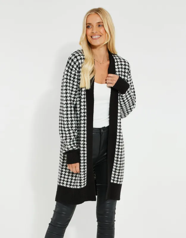 Women's Black & White Dogtooth Knitted Cardigan sold by Threadbare