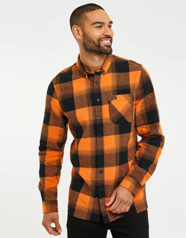 Men's Orange Check Long Sleeve Shirt sold by Threadbare