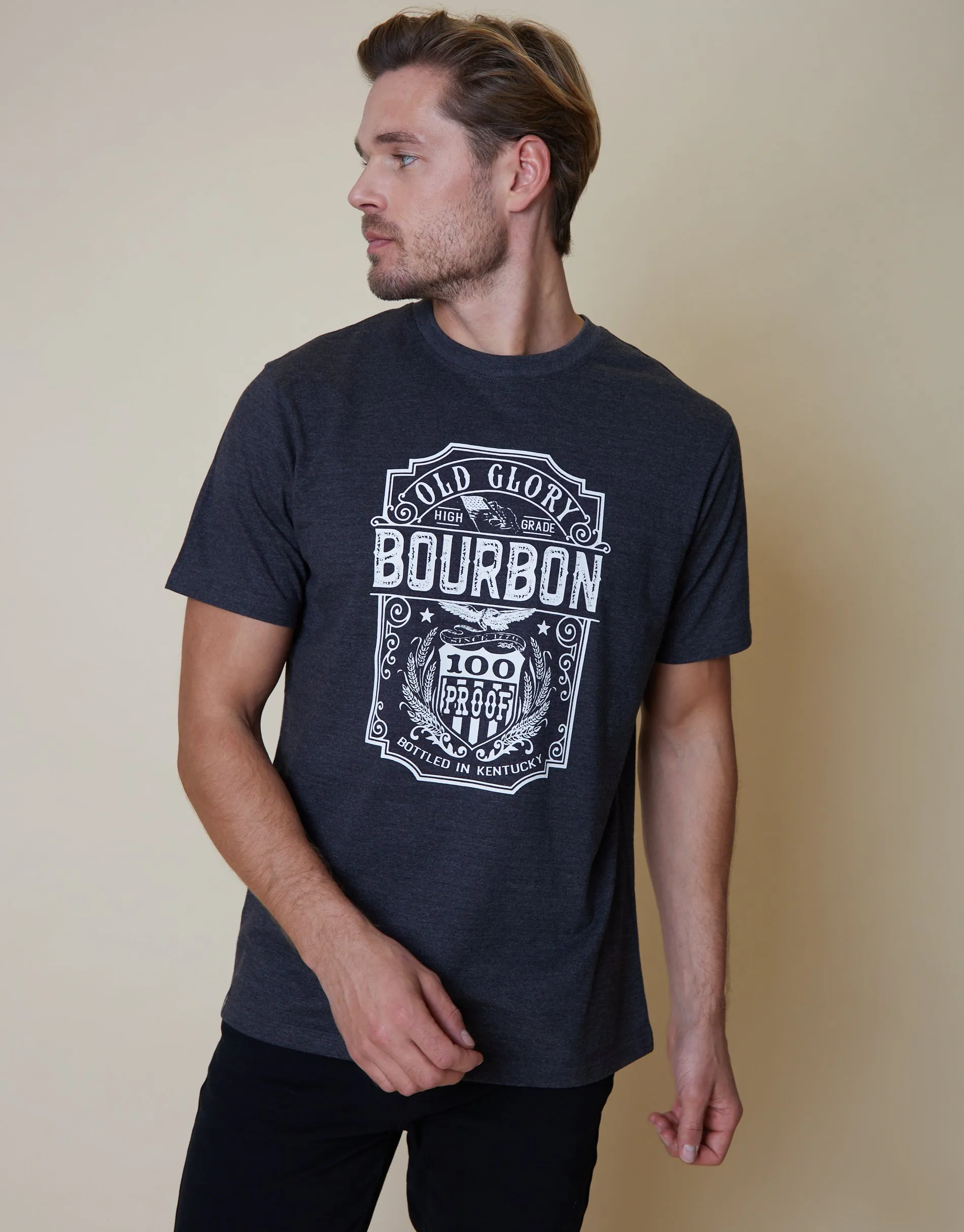 Men's Black Bourbon Graphic Print T-Shirt sold by Threadbare
