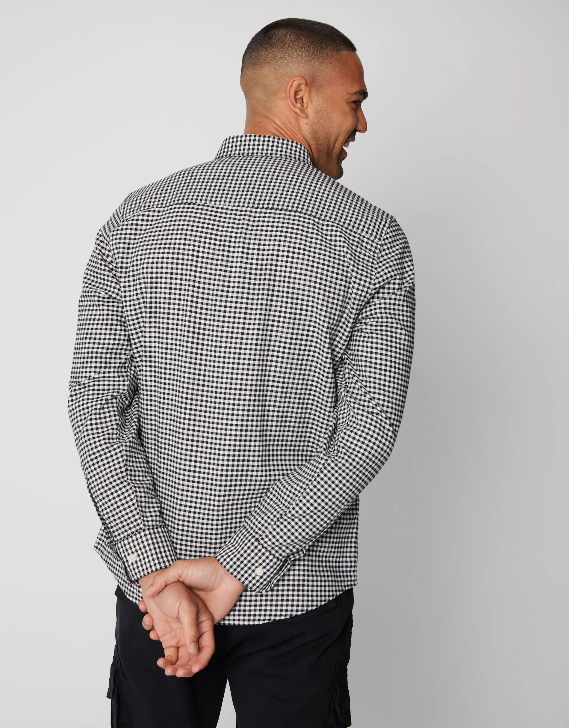 Threadbare Men's Black Check Cotton Long Sleeve Shirt sold by Threadbare product image thumbnail 2