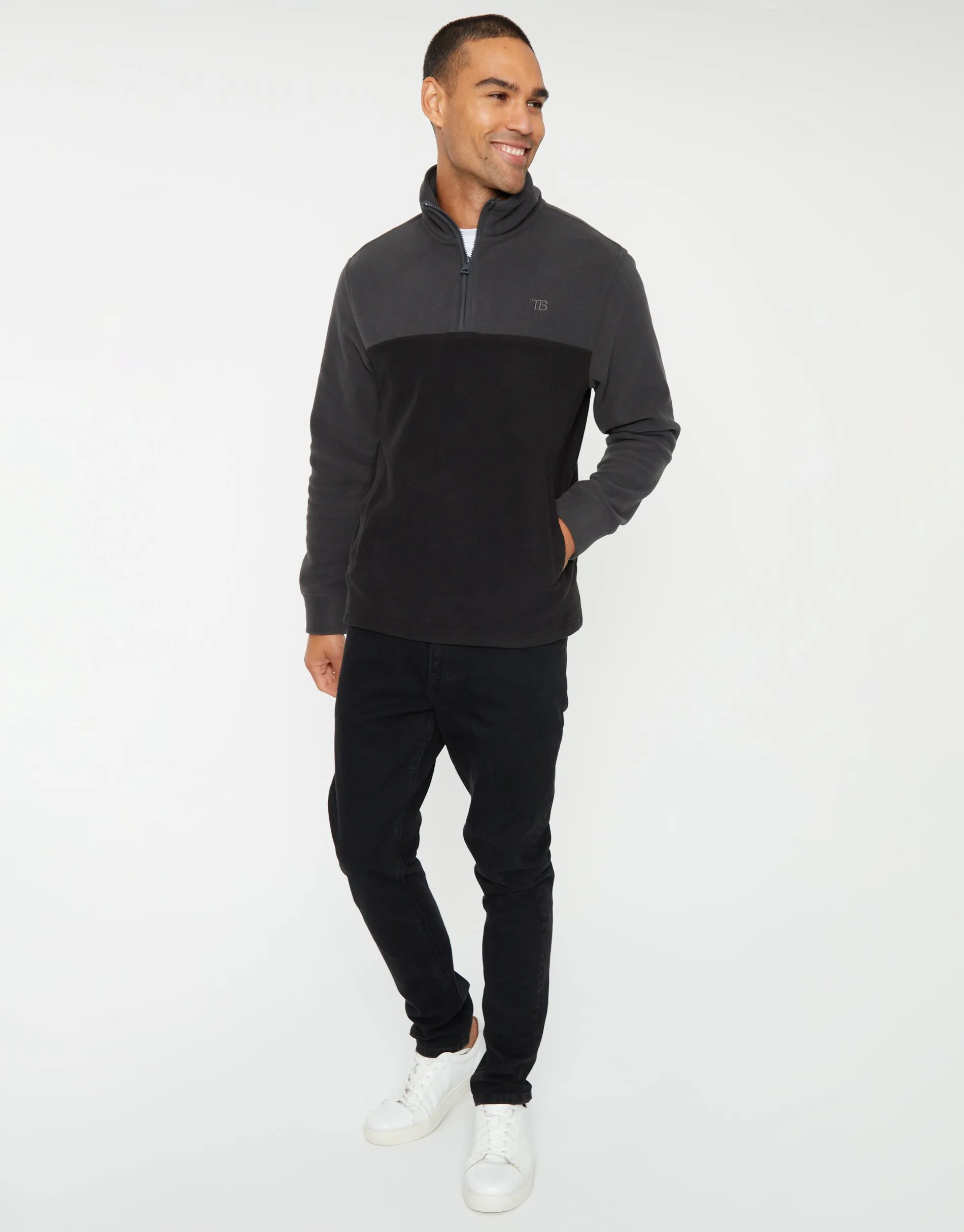 Slate Grey Colourblock Quarter Zip Fleece sold by Threadbare product image thumbnail 3