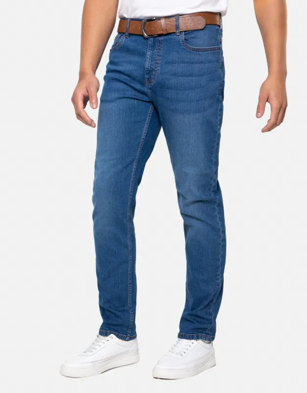 Men's Light Blue Straight Leg Belted Jeans sold by Threadbare