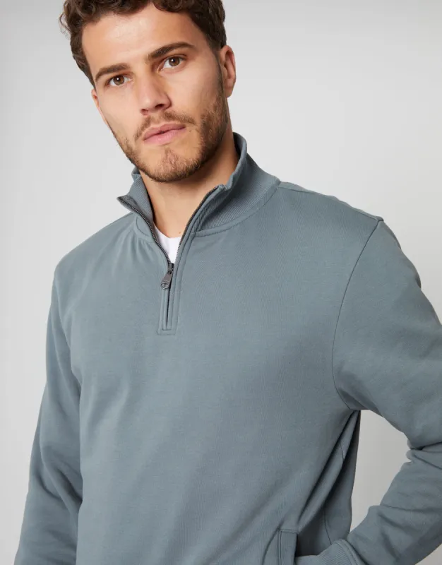 Men's Blue Quarter Zip Knitted Sweatshirt sold by Threadbare