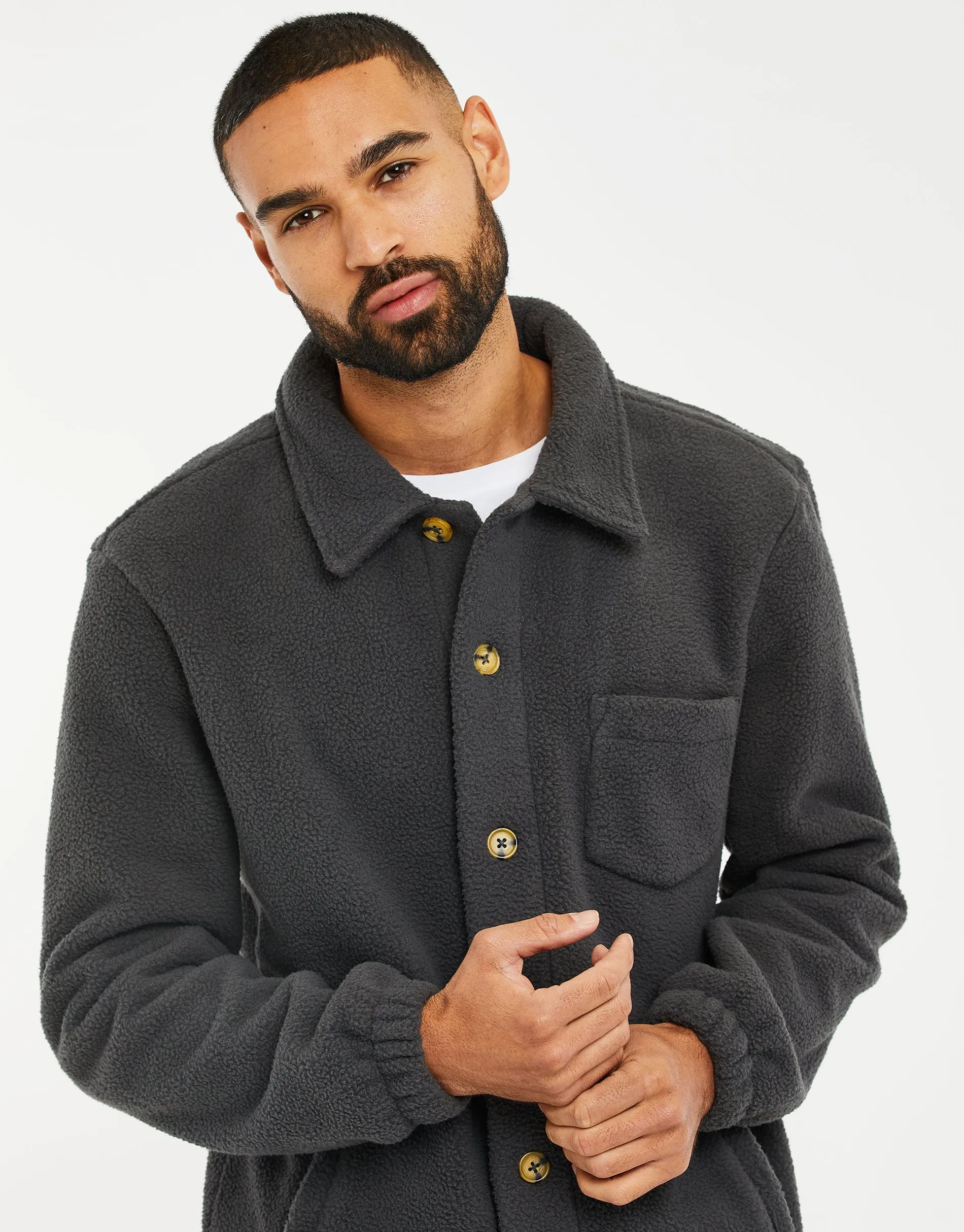 Men's Charcoal Faux Borg Shacket sold by Threadbare product image thumbnail 4