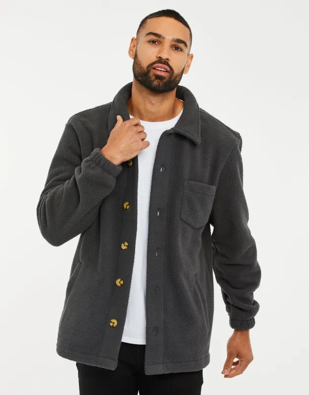 Men's Charcoal Faux Borg Shacket sold by Threadbare