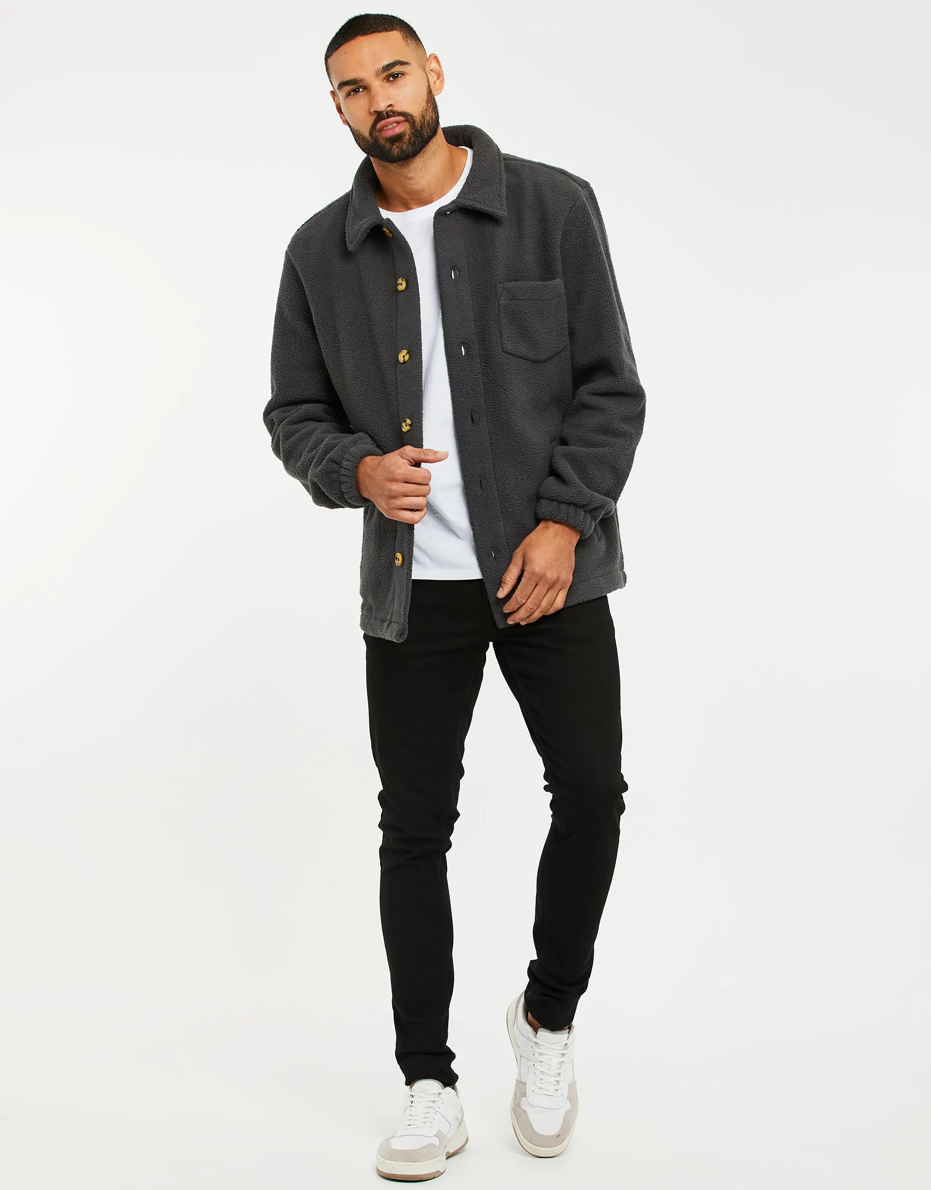 Men's Charcoal Faux Borg Shacket sold by Threadbare product image thumbnail 3