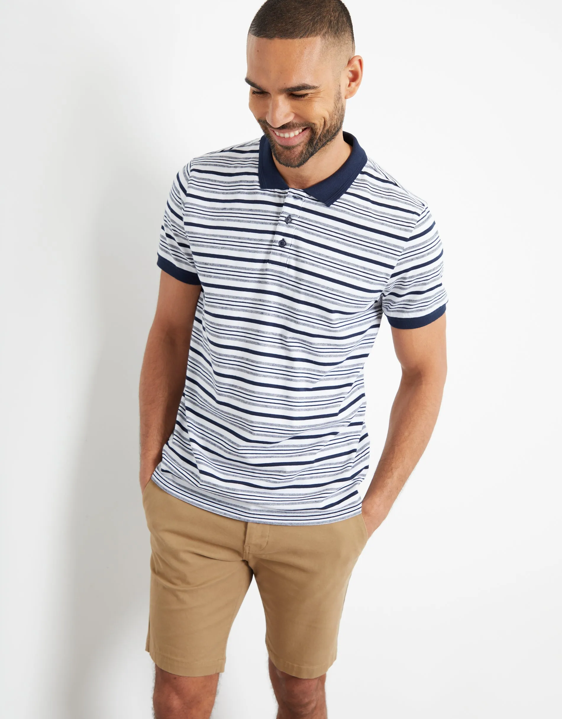 Threadbare Men's Navy Stripe Contrast Rib Collar Polo Shirt sold by Threadbare product image thumbnail 3