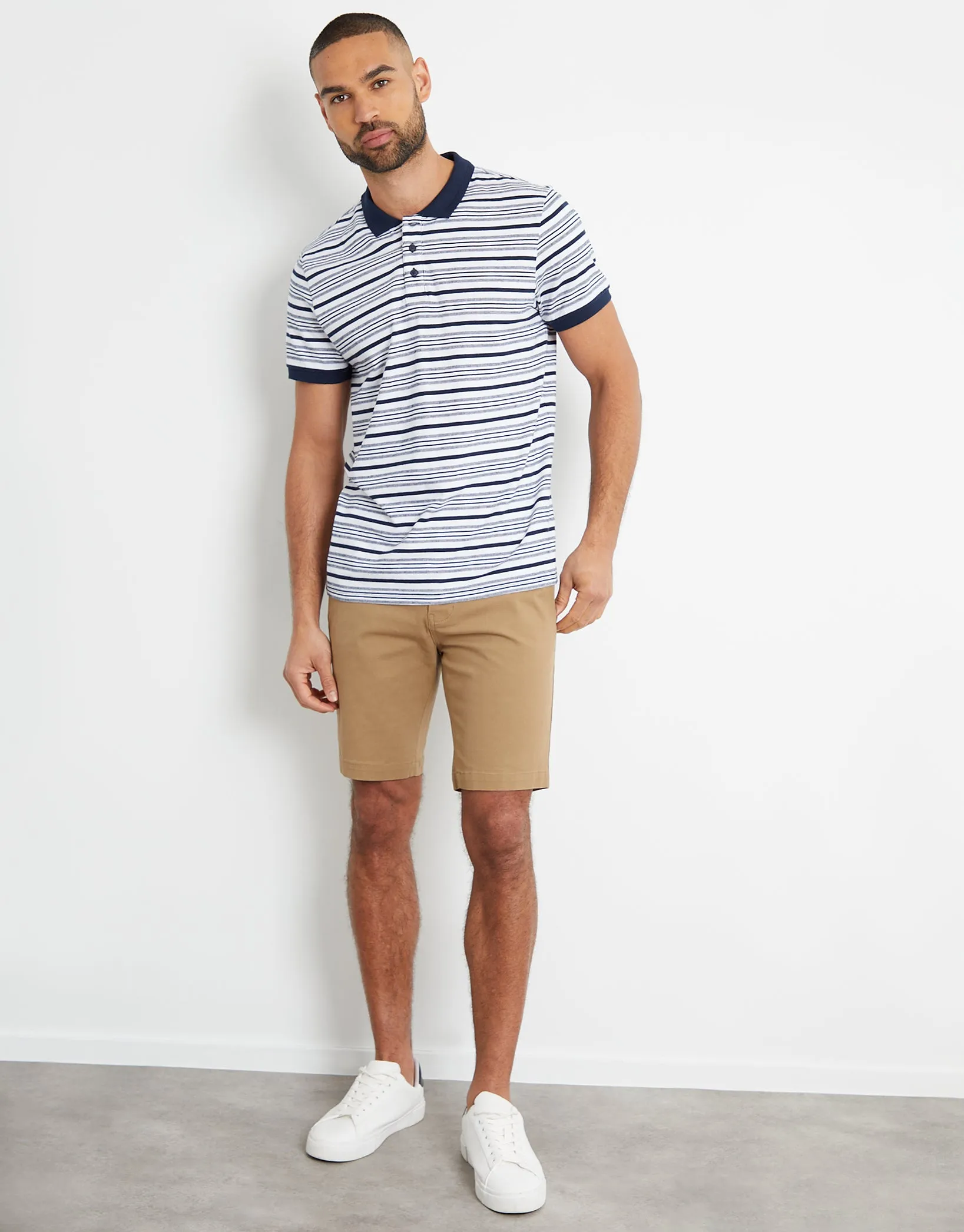 Threadbare Men's Navy Stripe Contrast Rib Collar Polo Shirt sold by Threadbare product image thumbnail 4