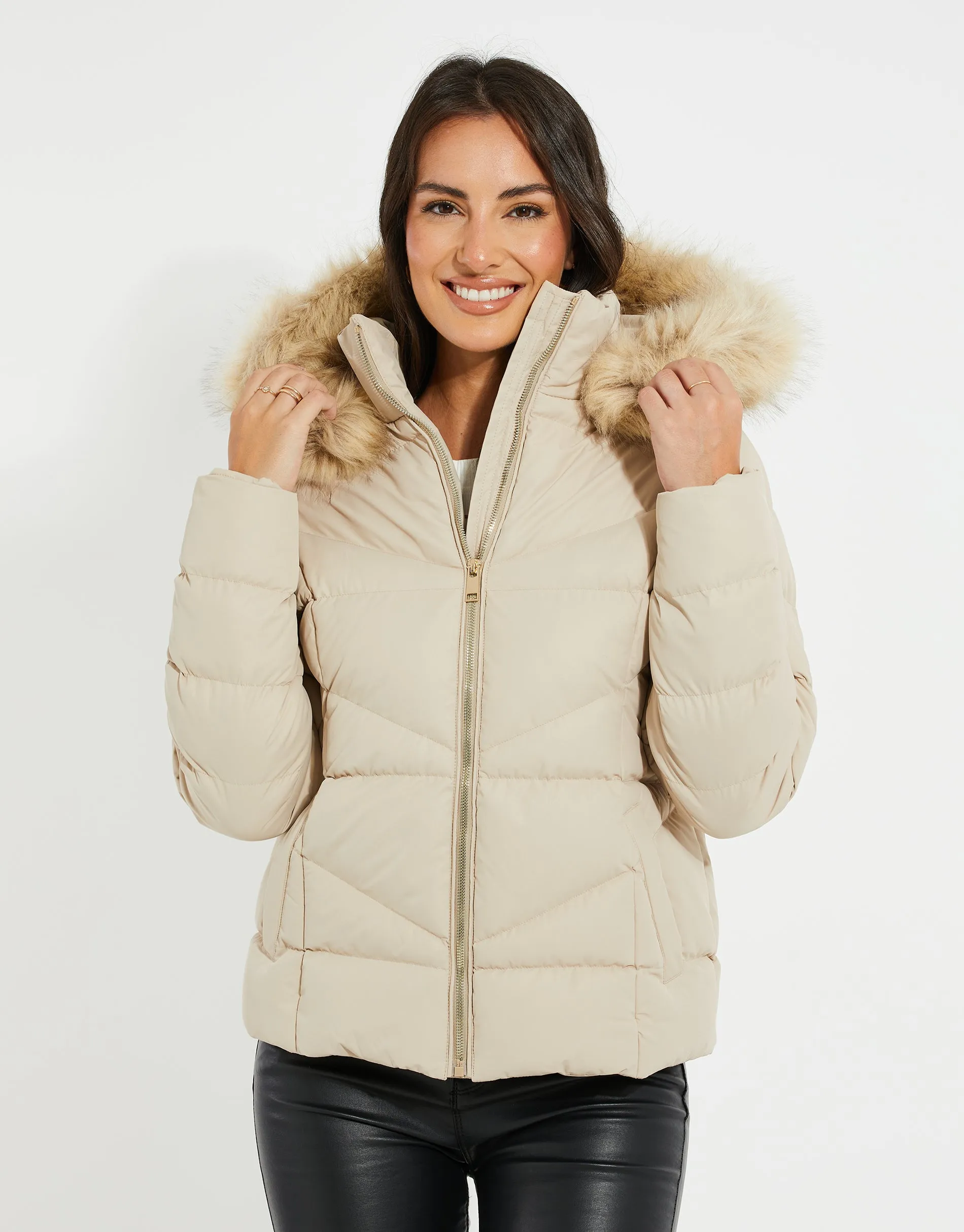 Women's Stone Short Parka Jacket sold by Threadbare
