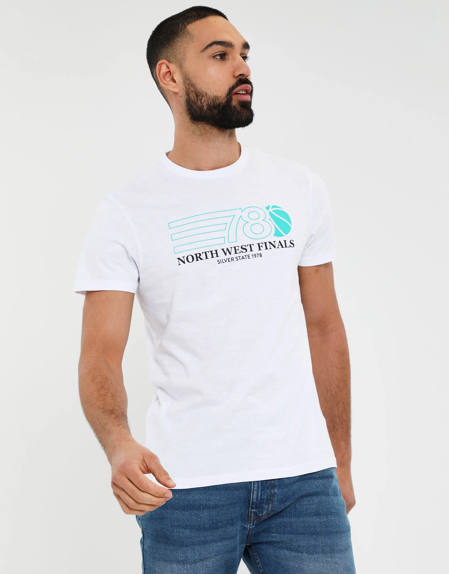 Men's White Graphic Print Short Sleeve T-Shirt sold by Threadbare