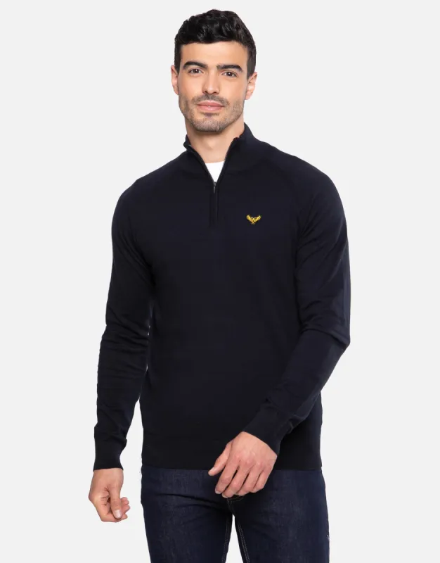 Men's Navy Zip Neck Jumper sold by Threadbare