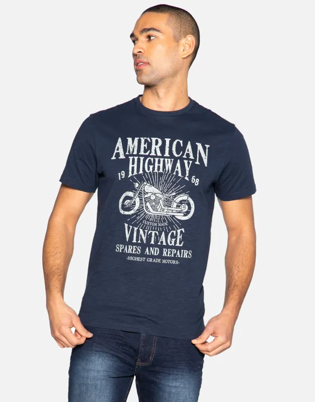 Men's Navy Highway Cotton T Shirt sold by Threadbare