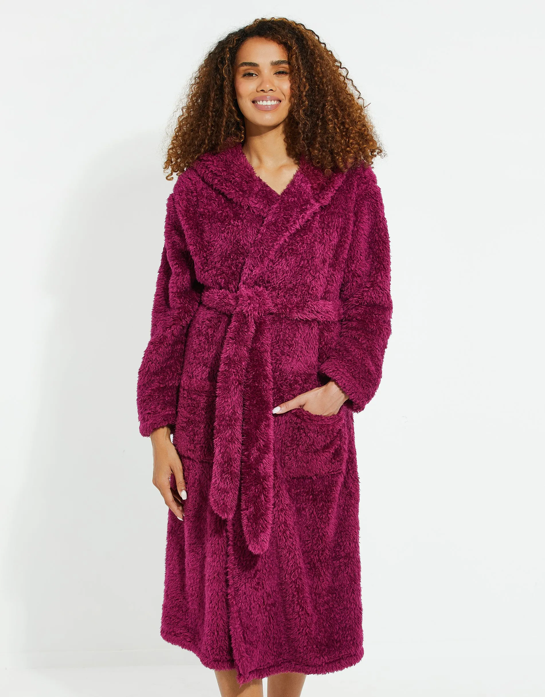 Women's Dark Pink Fluffy Dressing Gown sold by Threadbare