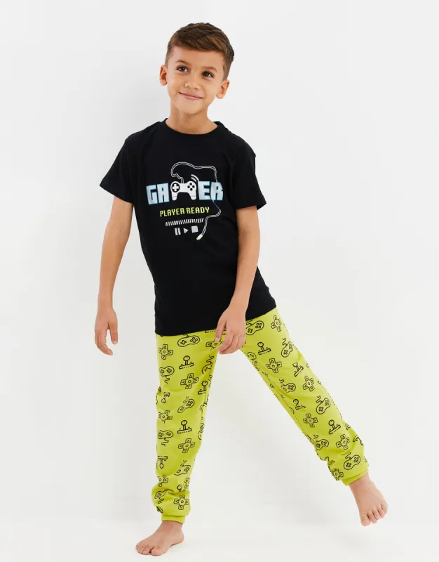 Boys' Black & Yellow Gaming Pyjamas (2-Piece Set) made by Threadbare