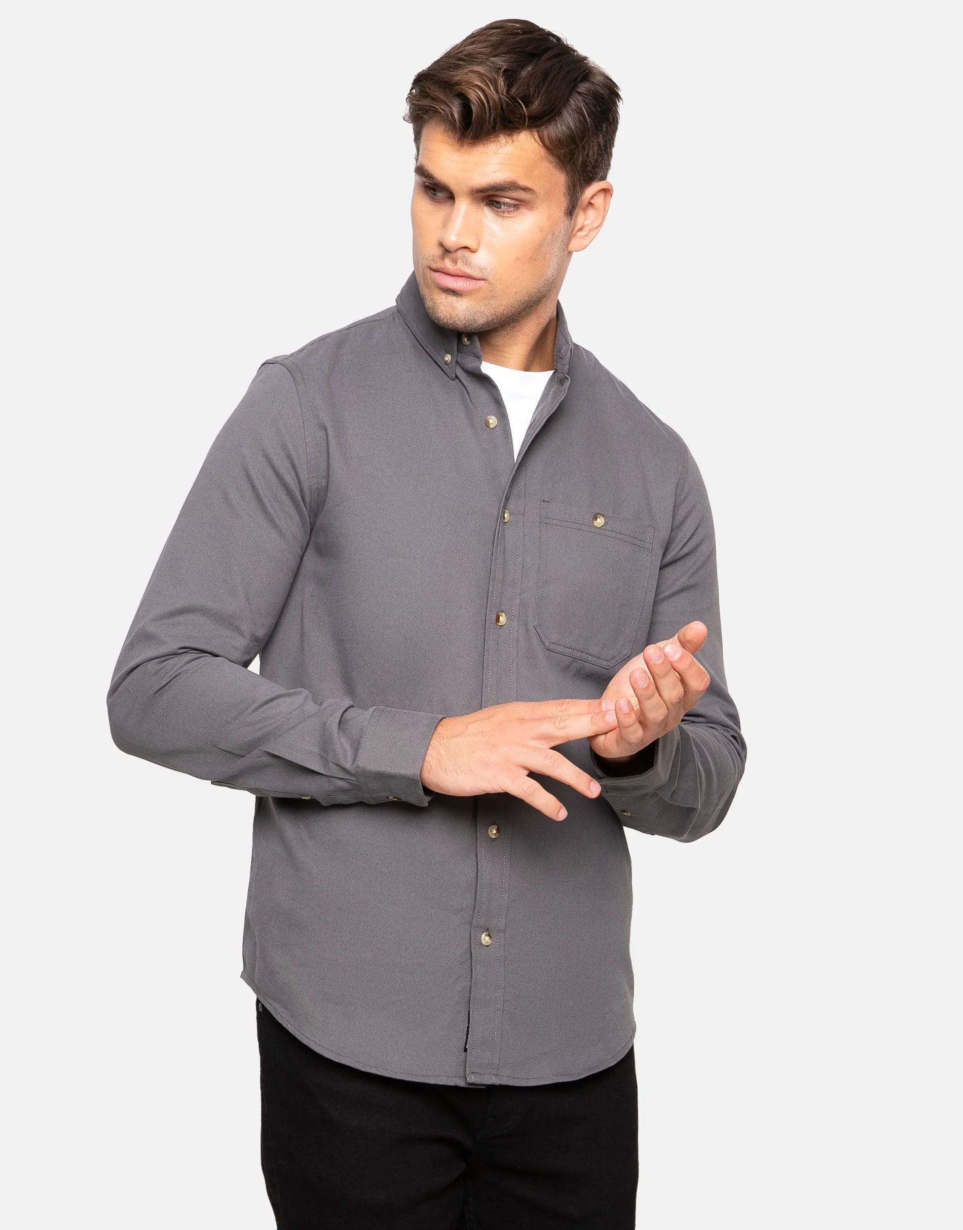 Men's Charcoal Plain Long Sleeve Shirt sold by Threadbare product image thumbnail 2