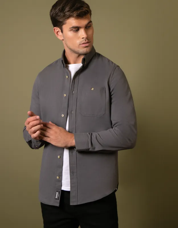 Men's Charcoal Plain Long Sleeve Shirt sold by Threadbare