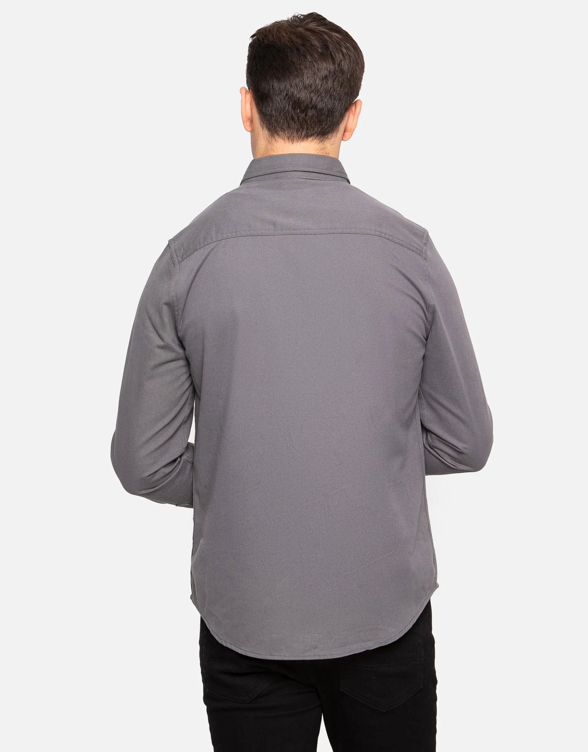 Men's Charcoal Plain Long Sleeve Shirt sold by Threadbare product image thumbnail 3