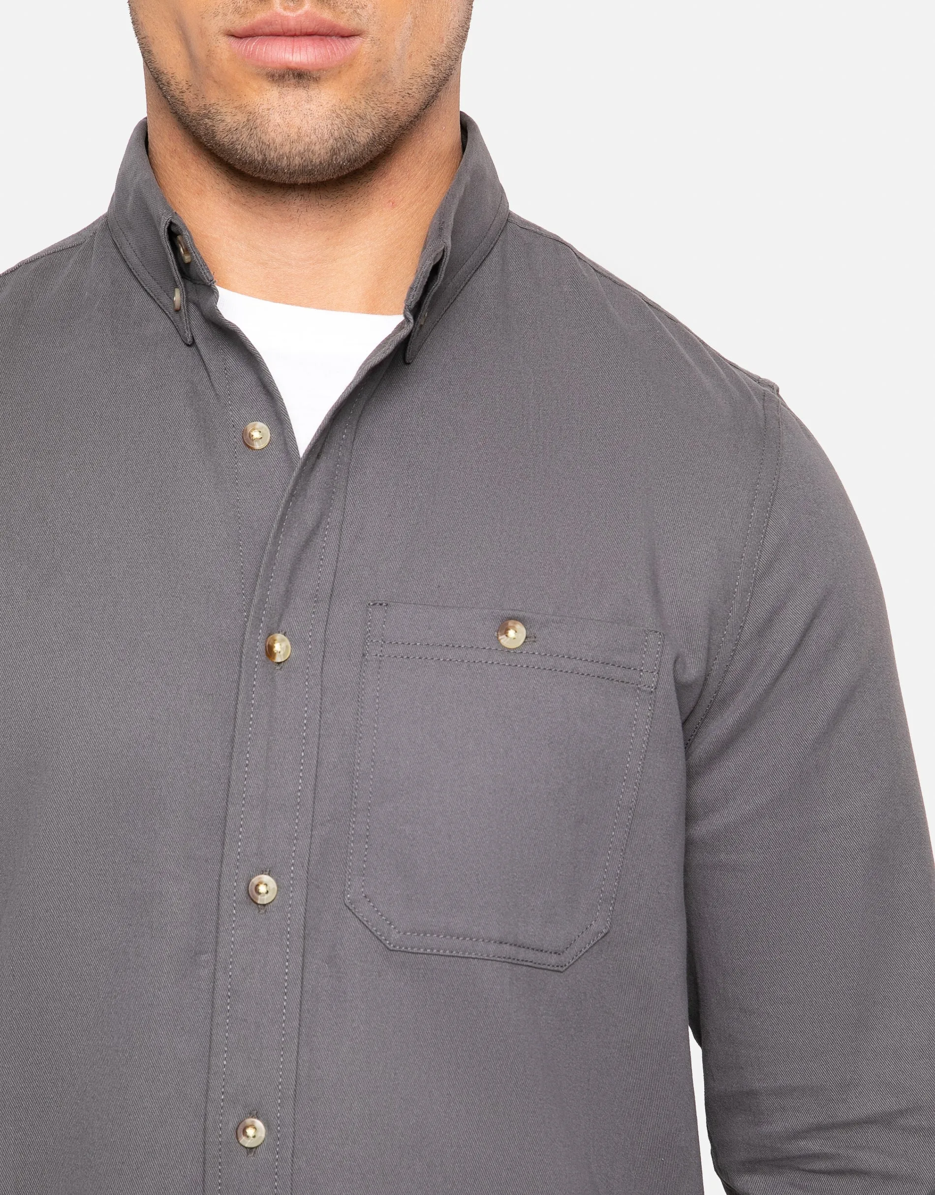 Men's Charcoal Plain Long Sleeve Shirt sold by Threadbare product image thumbnail 5
